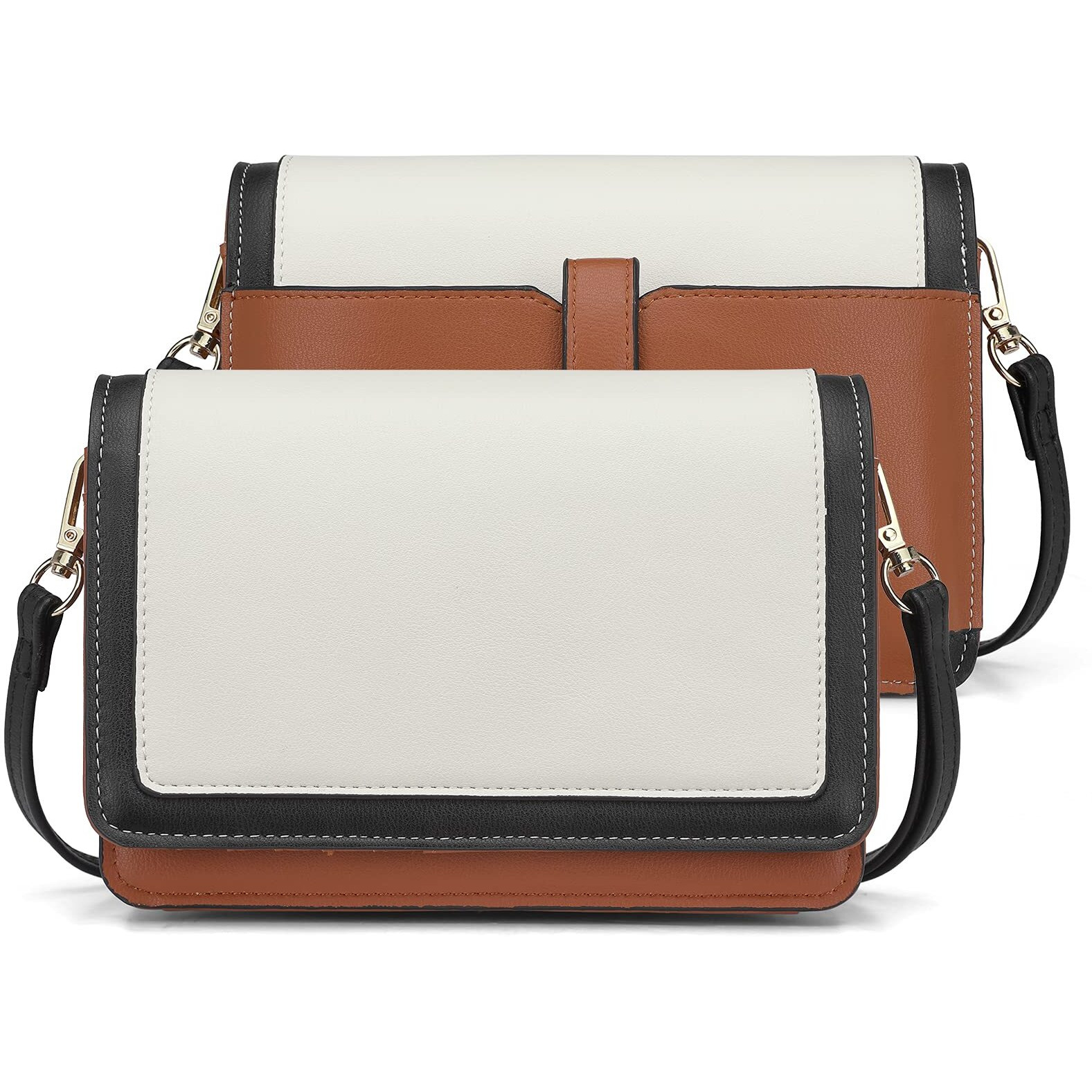 Bromen Crossbody Bags For Women Small Size Crossbody Purse Wristlet Wallet Purse With Multi Card Slots Adjustable Strap Black With White