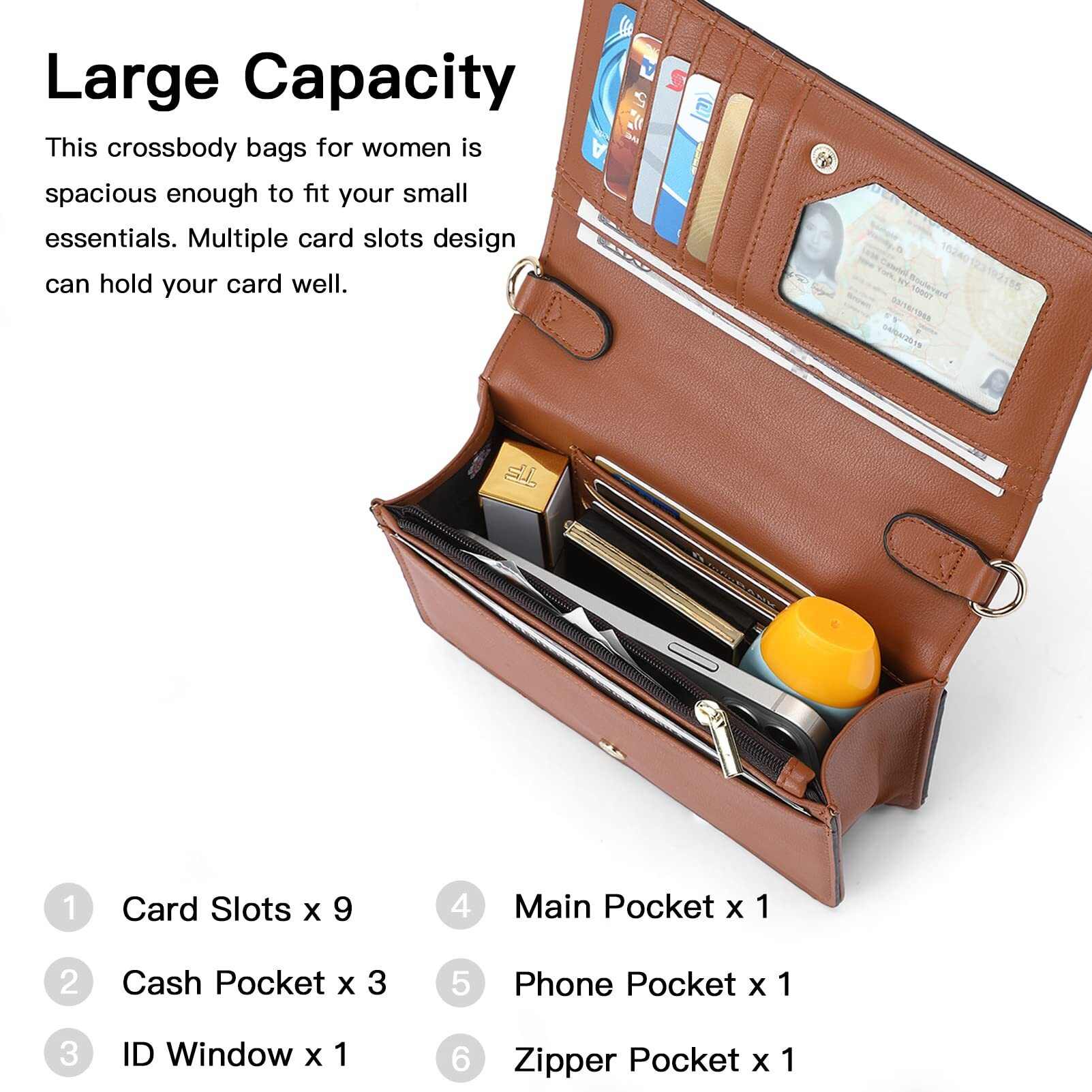 Bromen Crossbody Bags For Women Small Size Crossbody Purse Wristlet Wallet Purse With Multi Card Slots Adjustable Strap Black With White