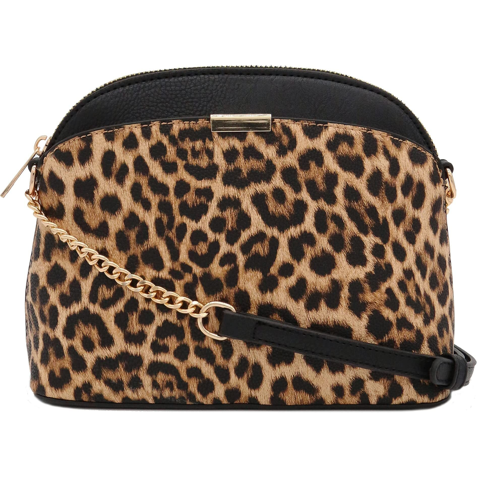 Fashionpuzzle Leopard Print Small Dome Crossbody With Chain Strap (Classic Black/Tan)