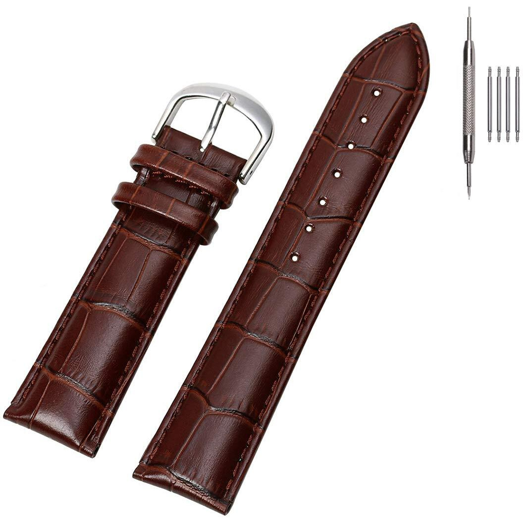 Eache 14Mm Leather Watch Bands For Ladies Coffee Classical Croco Design Watch Straps For Women Dark Brown