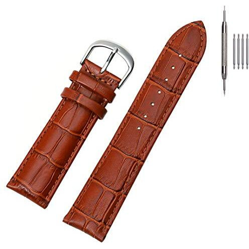 Eache 19Mm Leather Watch Bands Croco Design Leather Watch Bands Light Brown With Silver Buckle