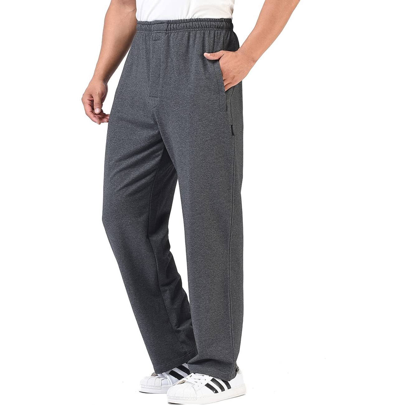 Zoulee Men 's Casual Cotton Jogger Sweatpants Zipper Front Pants Medium Thick Dark Grey Xl