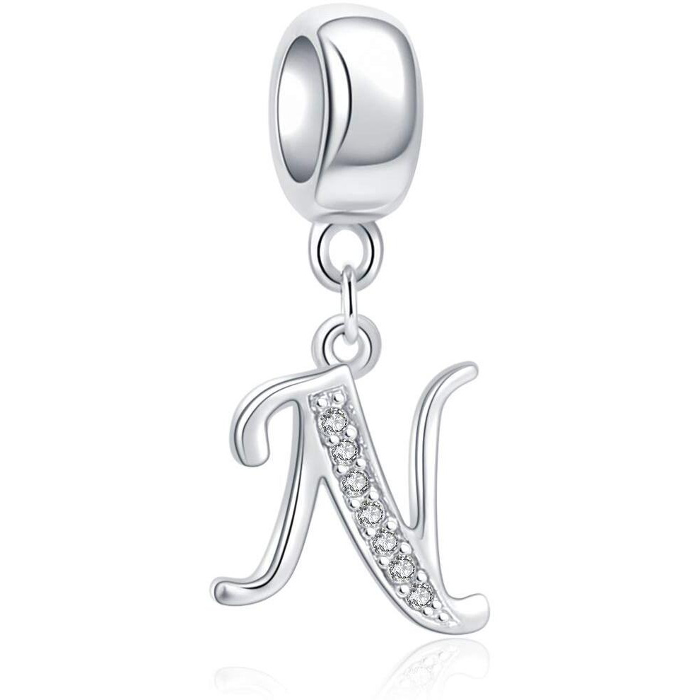 Soukiss Letter N Charm Sterling Silver 925 Initial A-Z Alphabet Beads Name Charm For Bracelet Charms