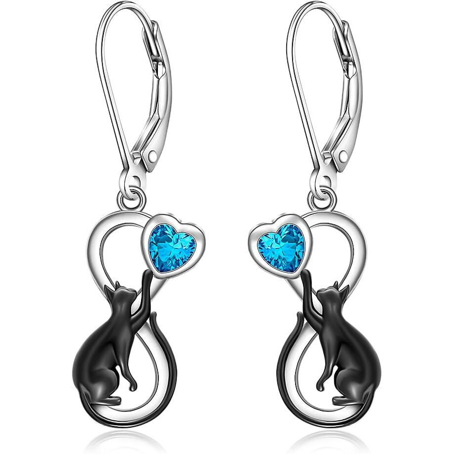 Cat Earrings Black Cat For Women Dangle 925 Sterling Silver Cute Infinity Cats Drop Earring Jewelry Charms Christmas Halloween Valentines Day Gifts