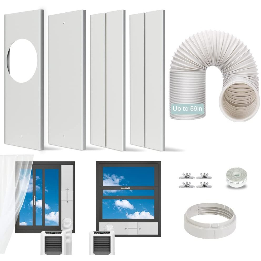 Portable Ac Window Kit With Exhaust Hose  Air Conditioners Kits Parts Adjustable Window Seals For Sliding Window  Universal Vertical Sliding Ac Vent Kit With 5.9Round Coupler (59&quot&quot Exhaust Hose Set)