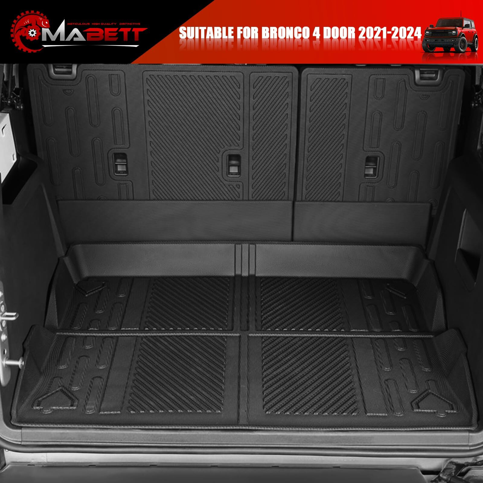 Mabett Seat Back Cover And Cargo Liner For Ford Bronco 4 Door Accessories  All-Weather Backrest Protector Trunk Mat Fit Bronco 2021-2024