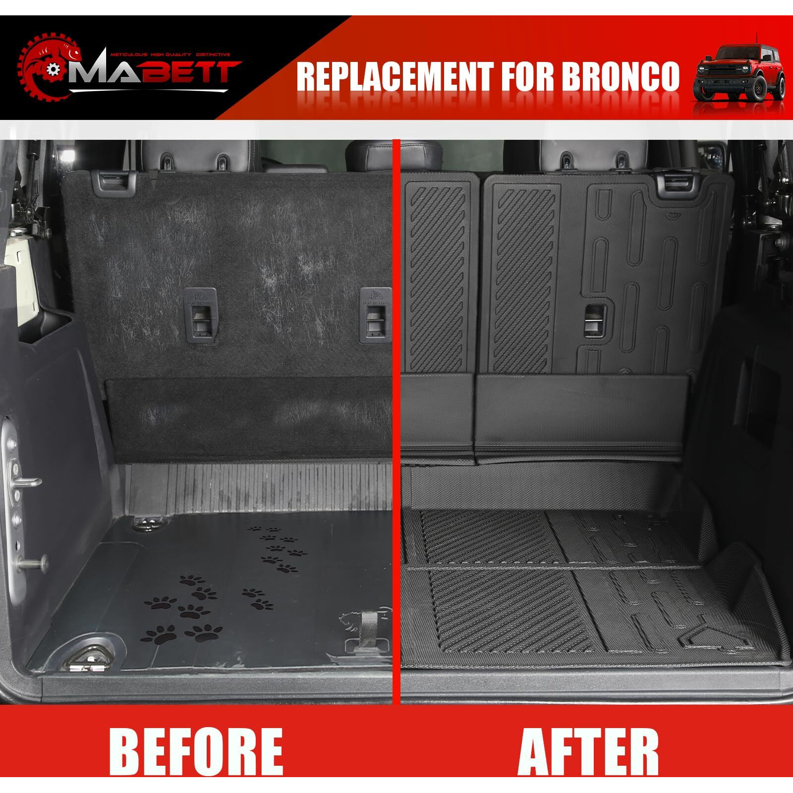 Mabett Seat Back Cover And Cargo Liner For Ford Bronco 4 Door Accessories  All-Weather Backrest Protector Trunk Mat Fit Bronco 2021-2024