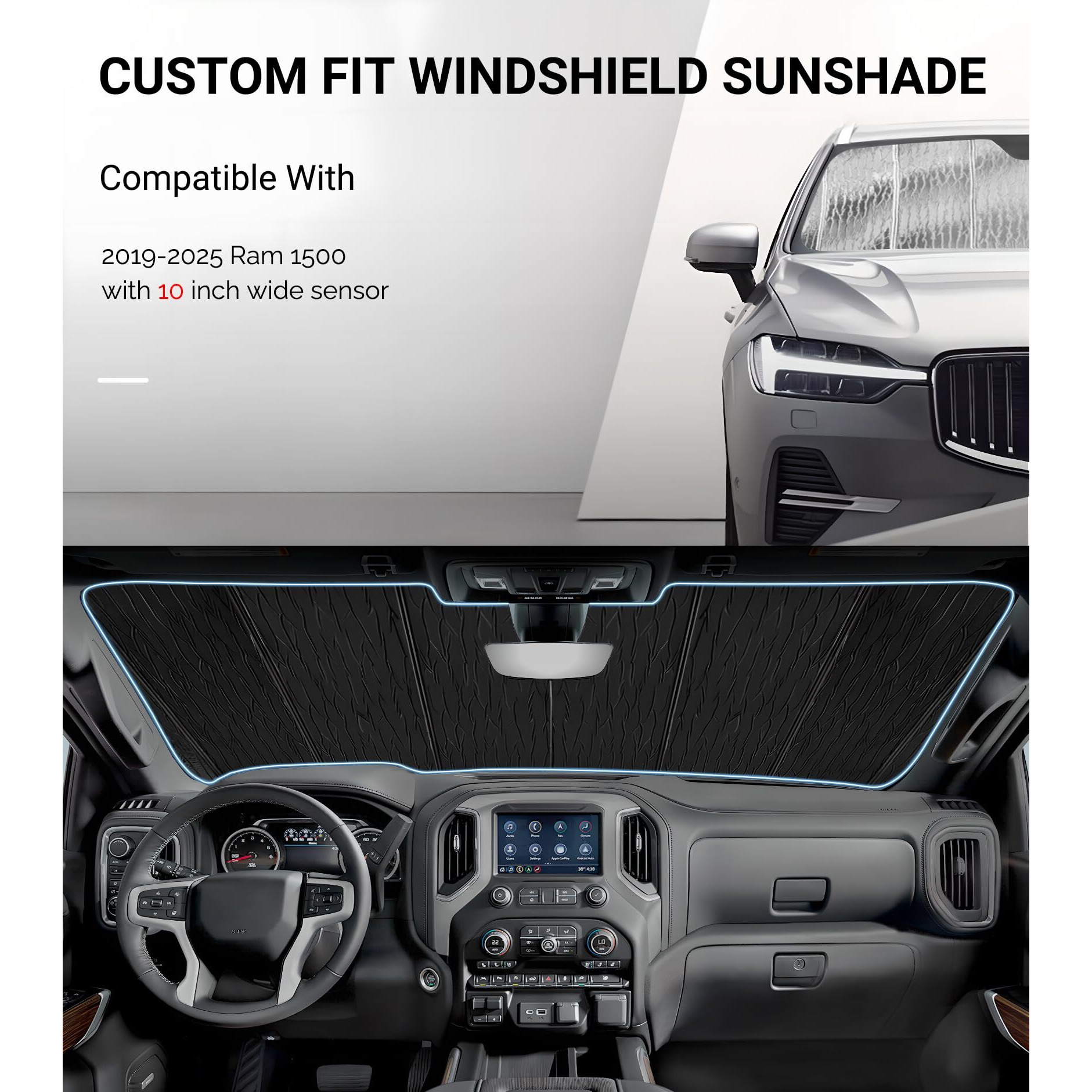 Pigenius Windshield Sun Shade For Ram 1500 2019-2025 With 10 Inch Wide Sensor - Astraguard
