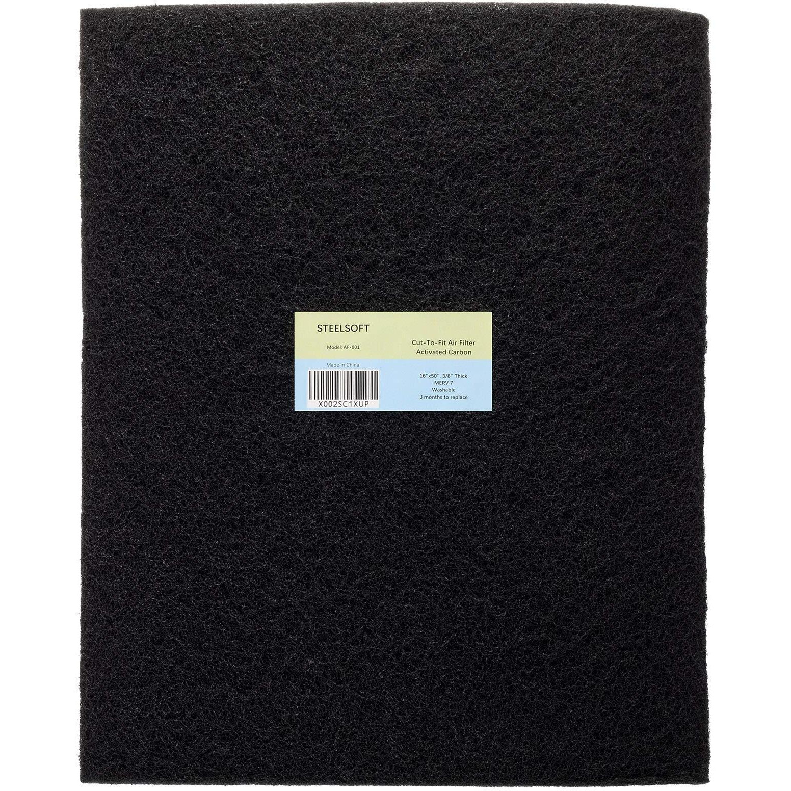 Steelsoft Extra Thick(3/8'') 16X50''Merv 7 Cut To Size Activated Carbon Filter Charcoal Air Filter Sheet For Litter Box Compost Bin Air Purifier Ac Range Hood Odor Absorbing