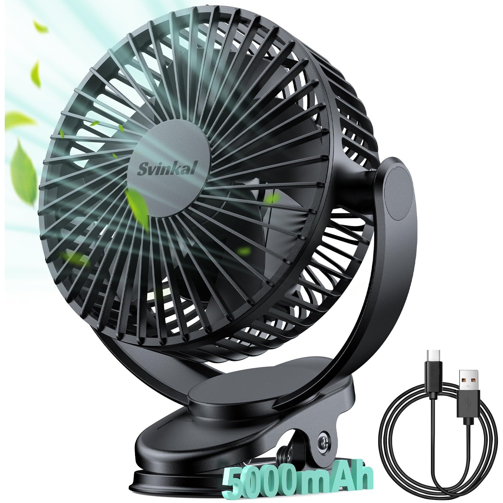Svinkal Clip On Fan  5000Mah Usb Charging Portable Battery Fans  6Inch Quiet Usb Personal Desk Fan  3 Speeds  720Angle Adjustment  Small Stroller Fan For Home Office Dormitory.