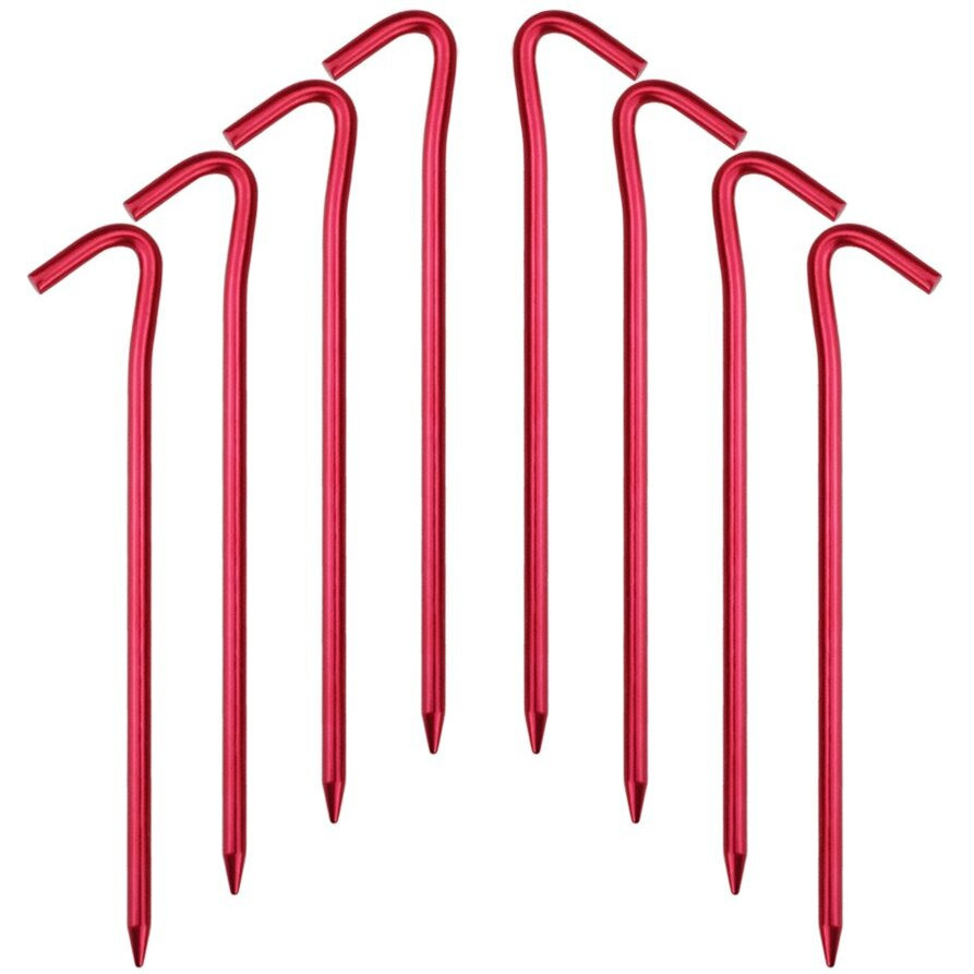 Hikemax 7075 Aluminum Tent Stakes 20 Pack - Ultralight 7 Inch Hook Tent Pegs With Carrying Pouch - Made For Camping Trip  Hiking And Gardening