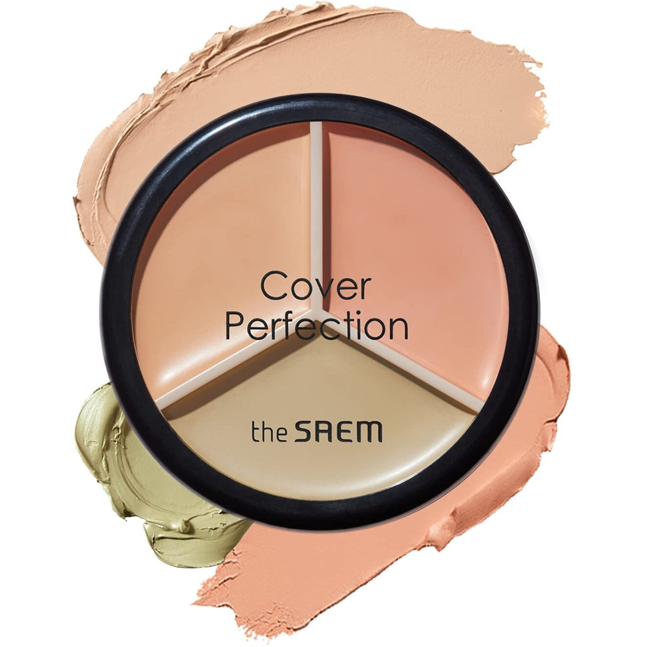 The Saem Cover Perfection Triple Pot Concealer - 3 Color Concealer With Clear Beige  Green & Peach Shades - Full Coverage Concealer To Correct & Conceal Redness  Dark Circles  01 Correct Beige