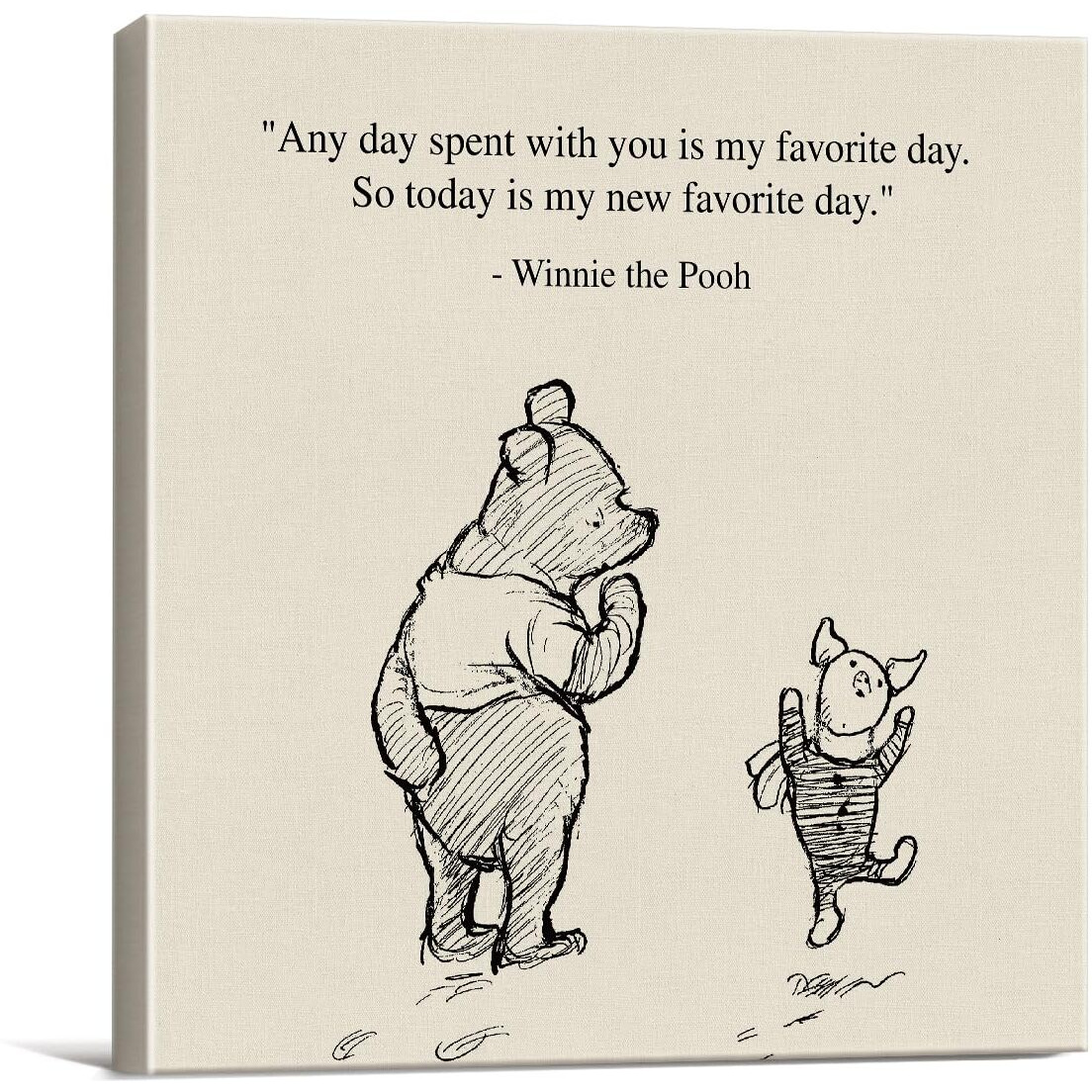 Classic Winnie The Pooh Quote Wall Art Decor Retro Any Day Spent With You Is My Favorite Day Sayings Canvas Painting Pictures Framed Print Sign Artwork Ready To Hang (8X8 Inches)