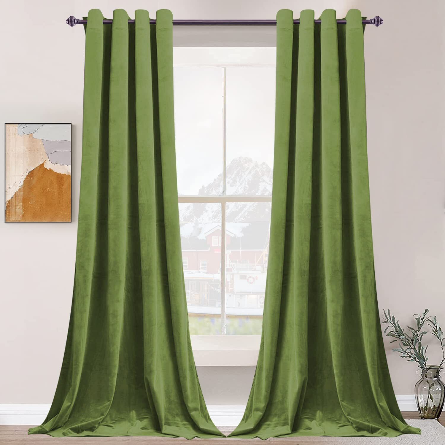 Snitie Green 108In Long Velvet Curtains With Grommet  Super Soft Noise Reducing Thick Light Filtering Velvet Drapes For Living Room And Bedroom  Set Of 2 Panels  52 X 108 Inch Long
