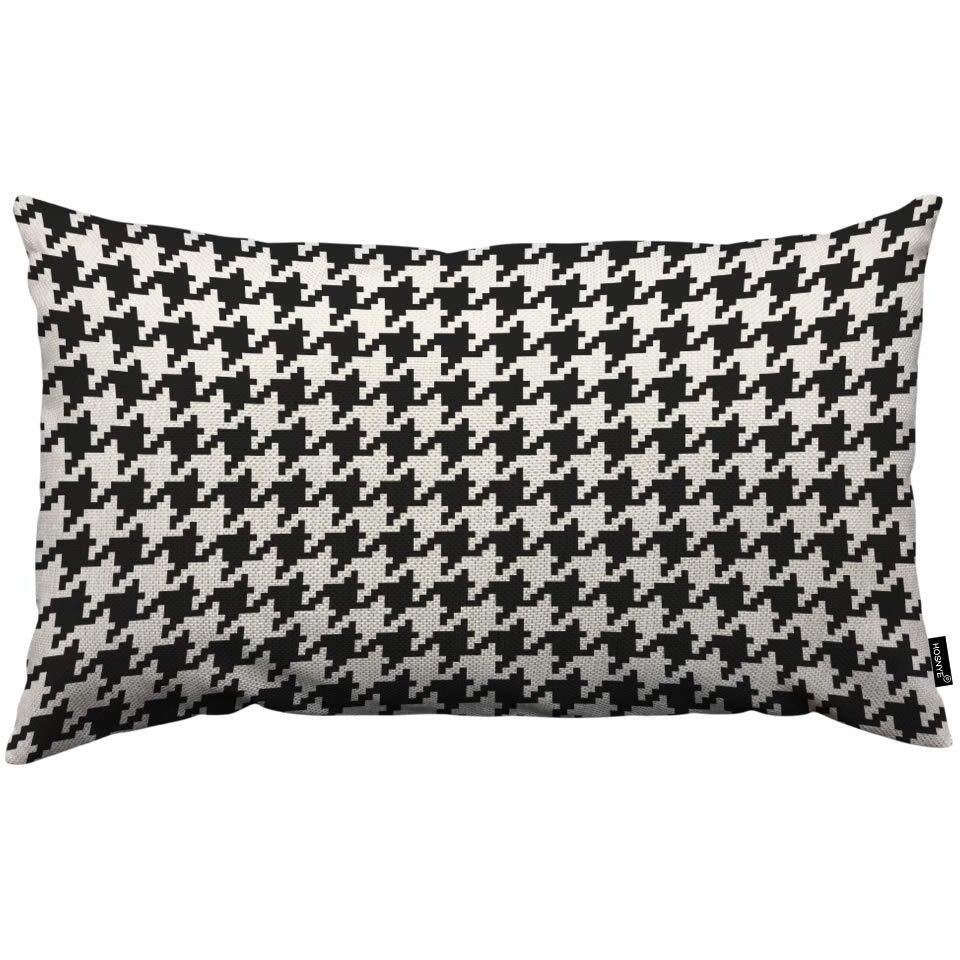 Hosnye Hounds Tooth Pixel Throw Pillow Cover Black And White Fabric Linen Fabric For Couch Bed Sofa Car Waist Cushion Cover 12 X 20 Inch Pillow Case