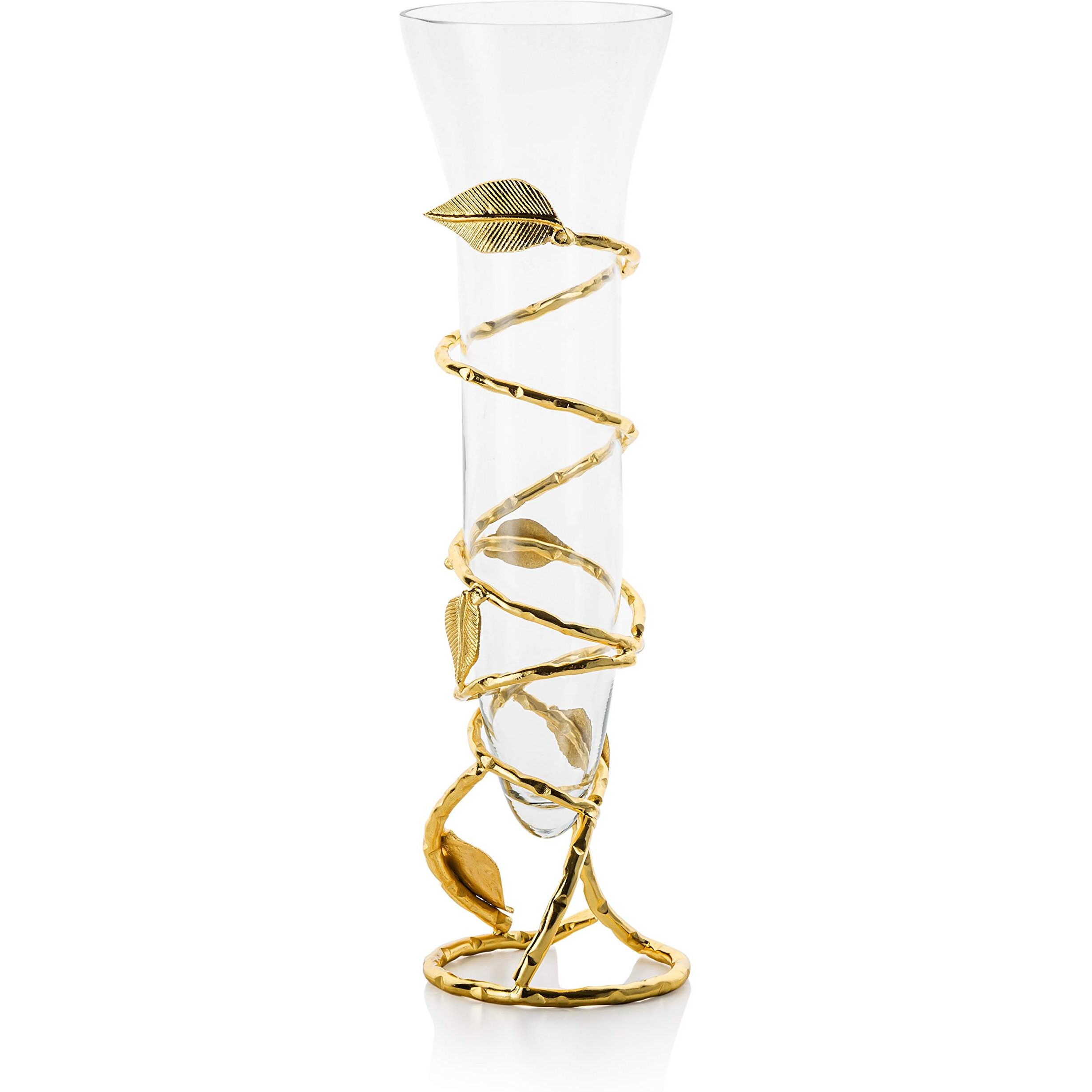 Tonsan Clear Glass Vase With Gold Leaf Design Base-Measures 16""
