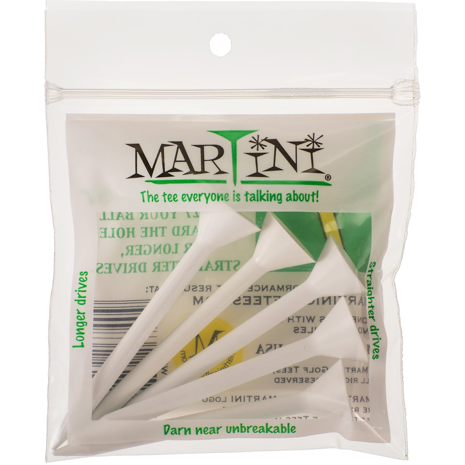 Proactive Sports Martini Golf 3-1/4"" Durable Plastic Tees 5-Pack (White)