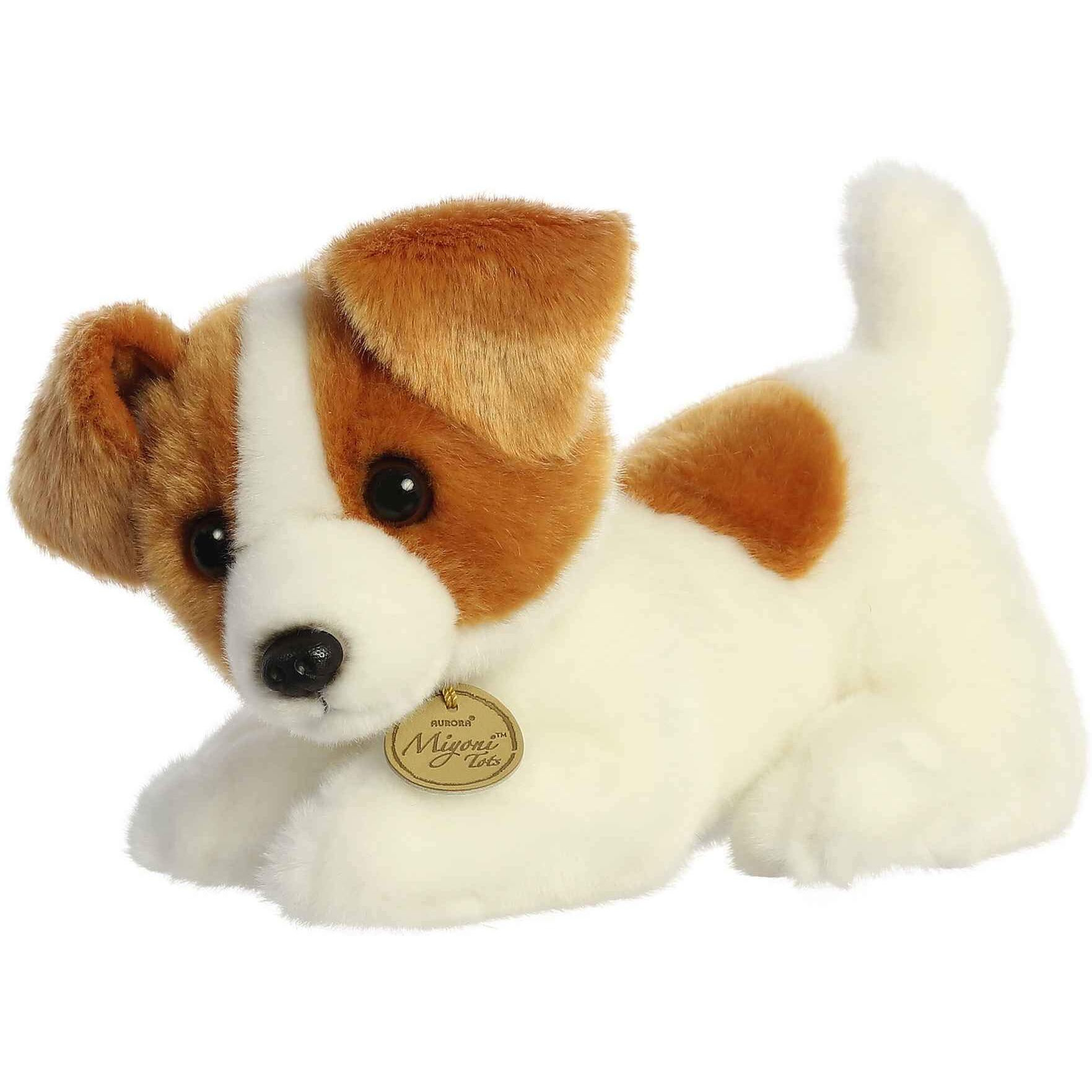 Aurora Adorable Miyoni Jack Russell Pup Stuffed Animal - Lifelike Detail - Cherished Companionship - White 9 Inches