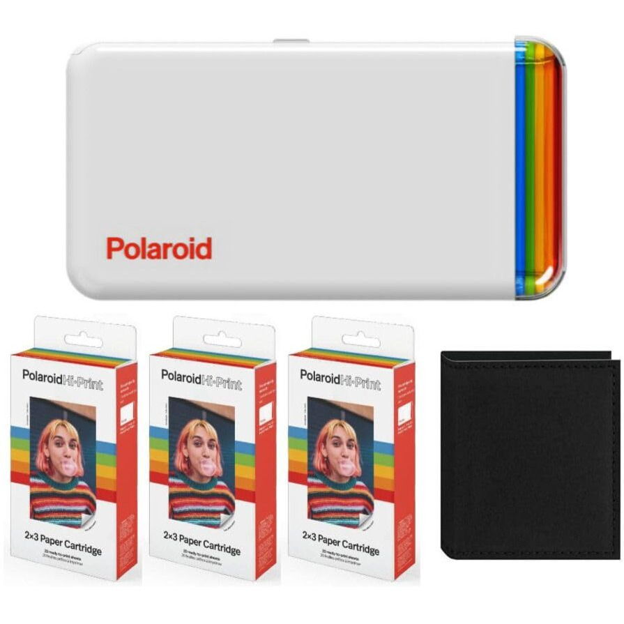 Polaroid Originals Hi-Print 2 X 3-Inch Pocket Photo Printer With Bluetooth Bundle Hi-Print 2X3-Inch Paper Cartridge (3-Pack  20 Sheets) And Album For Instant Prints (5 Items)