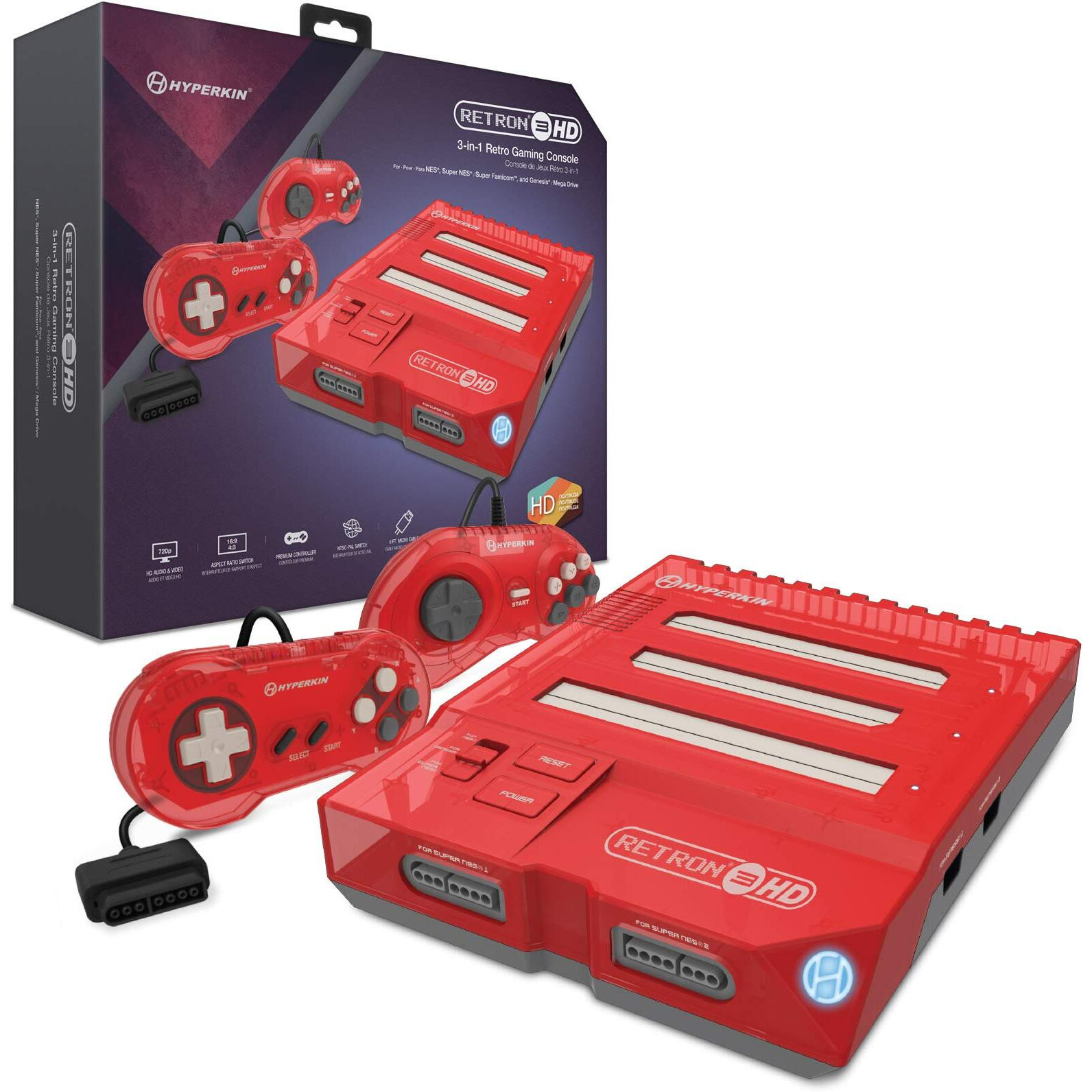 Hyperkin Retron 3 Hd 3-In-1 Retro Gaming Console For Nes  Super Famicom  And Genesis/Mega Drive (Jasper Red) - Super Nes