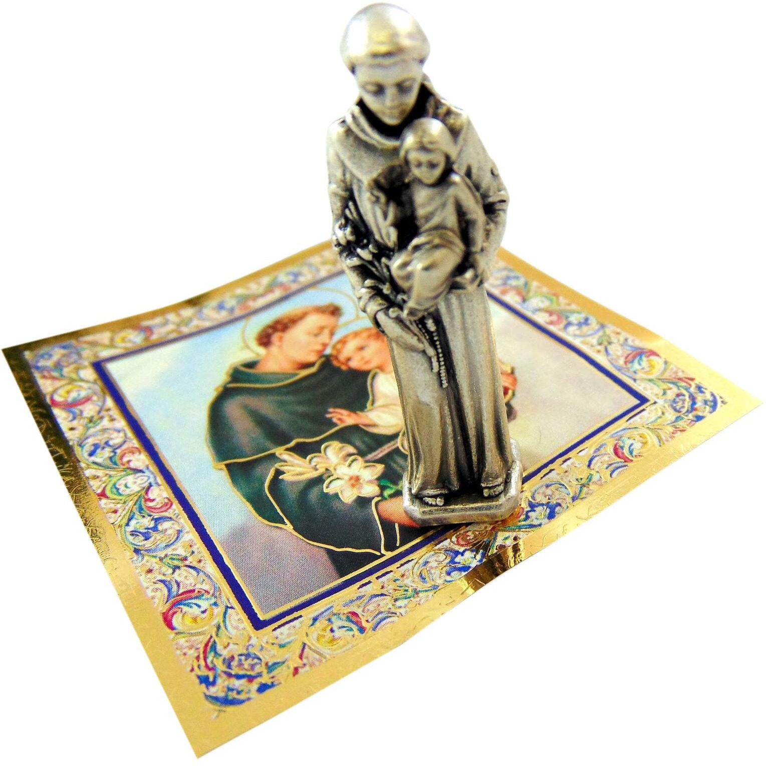 Religious Gifts St Anthony Mini Saint Gift Set Tiny 1 Inch Long Statue & Prayer Card
