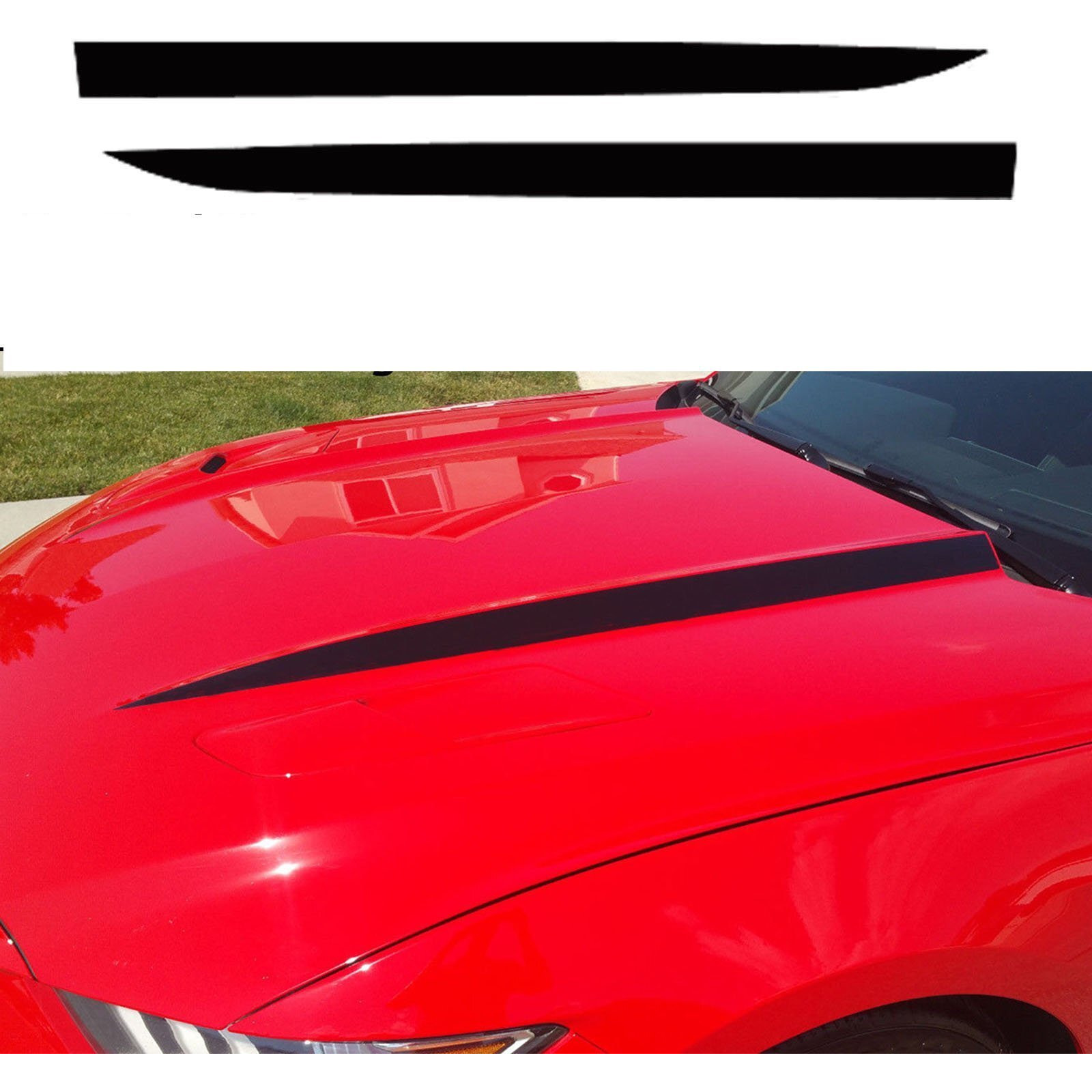 Xotic Tech Hood Spear Side Stripe Decal Sticker Compatible With Ford Mustang 2015-Up Glossy Black