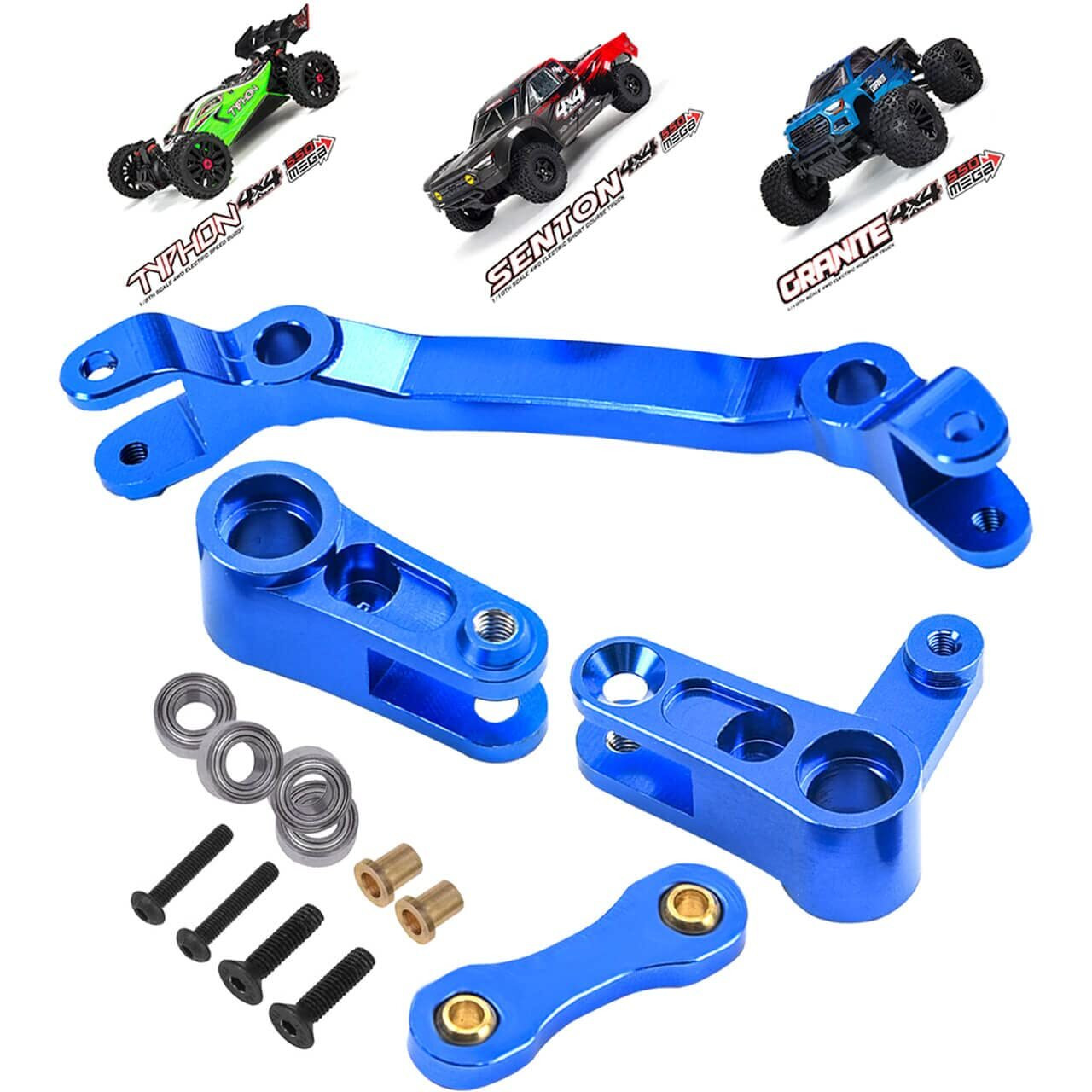 Aluminum Steering Parts Set Upgrades Parts For 1/10 Arrma Senton/Granite/Big Rock/Typhon 4X4 3S Blx Outcast/Kraton 4X4 4S Blx Arrcat Steering Bellcrank And Steering Link Replaces Ar340132 Blue