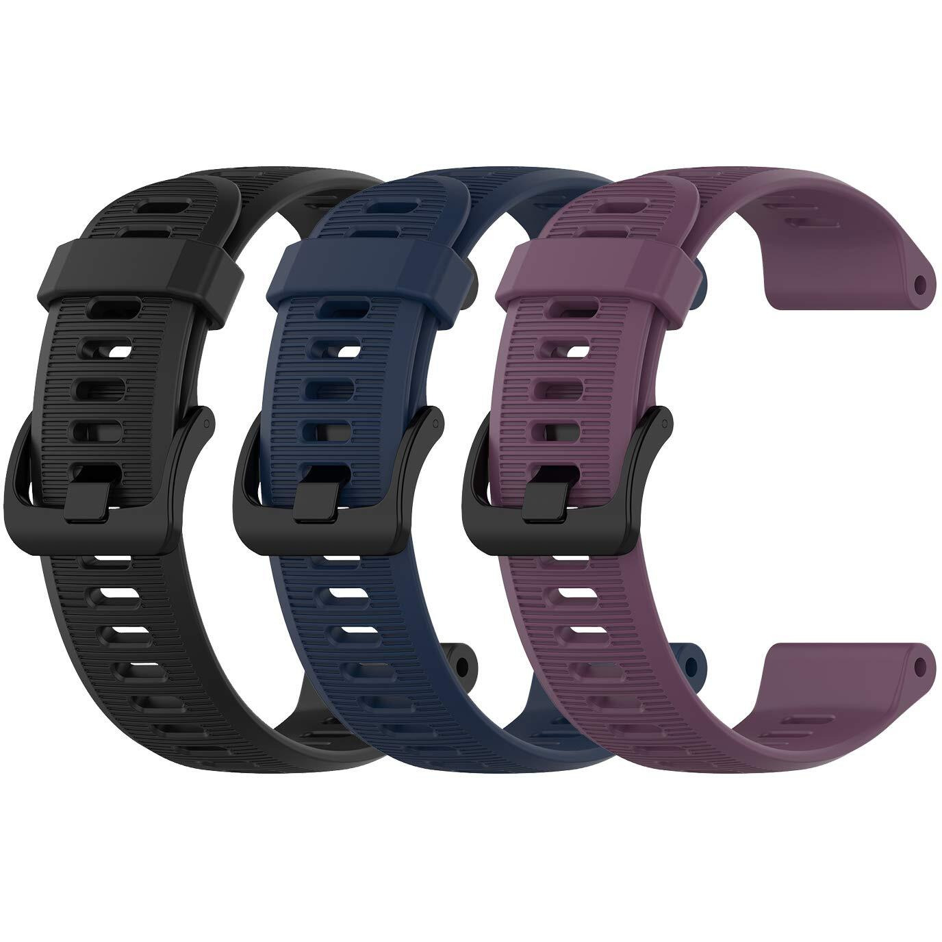 Eeweca 3-Pack Silicone Bands For Garmin Forerunner 945 Smartwatch Replacement Strap (Black  Navy Blue  Purple)