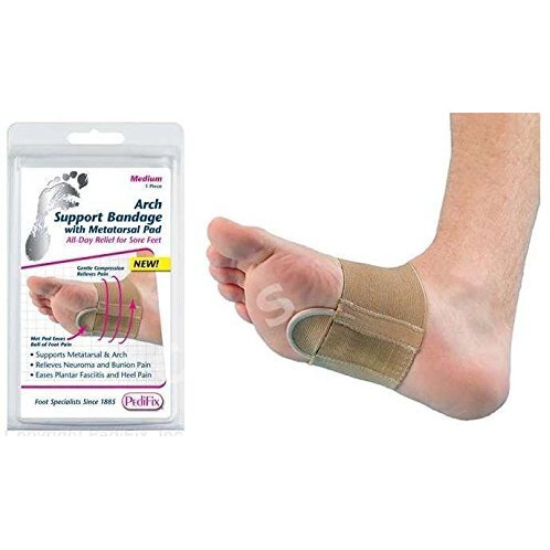 Pedifix Arch Support Compression Bandage With Metatarsal Pad P6002 Relieves Neuroma Bunion Heel Pain Plantar Fasciitis (Medium)
