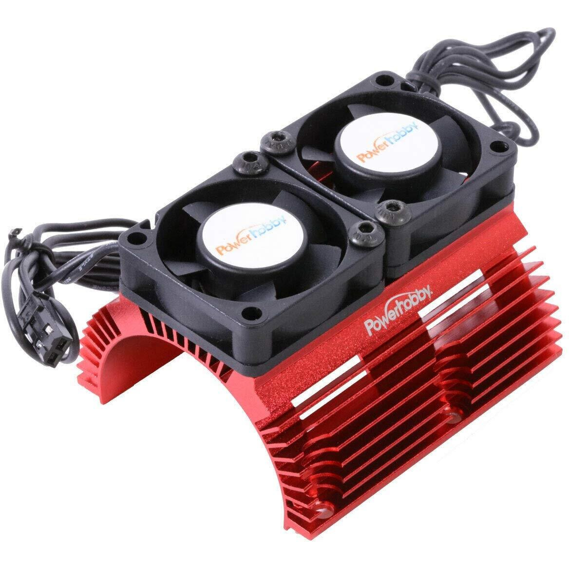 Powerhobby Aluminum Heat Sink With Twin Turbo High Speed Fans Sets For 18 Motors With Around 40.8Mm Diameter (Red)