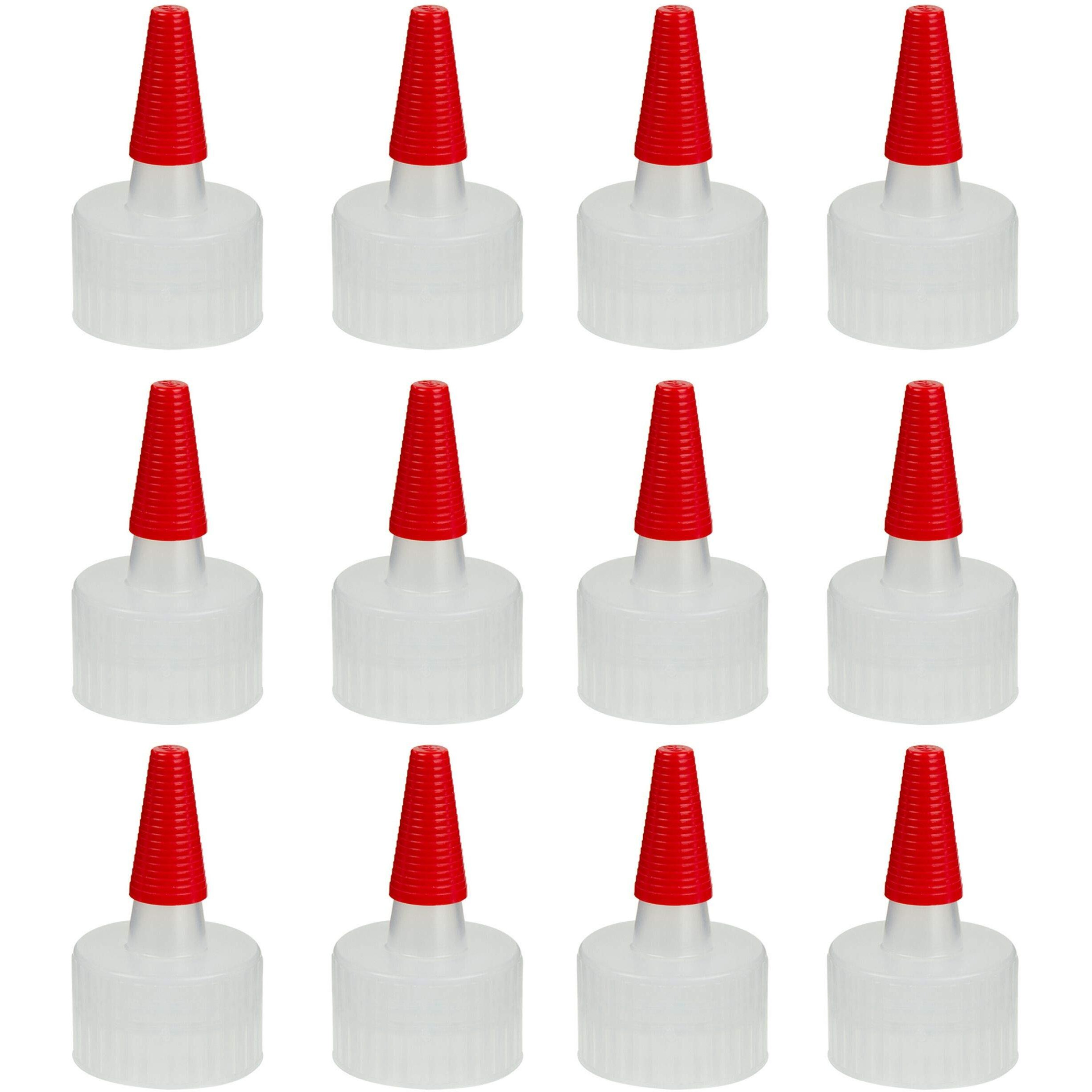 Kelkaa Caps 28/410 Natural Long Red Tip Yorker Caps With .030 Orifice Hole  Dispensing Caps  Replacement Caps For Plastic Squeeze Bottles  Neck Diameter 28Mm  Thread Type 410 (Pack Of 12)