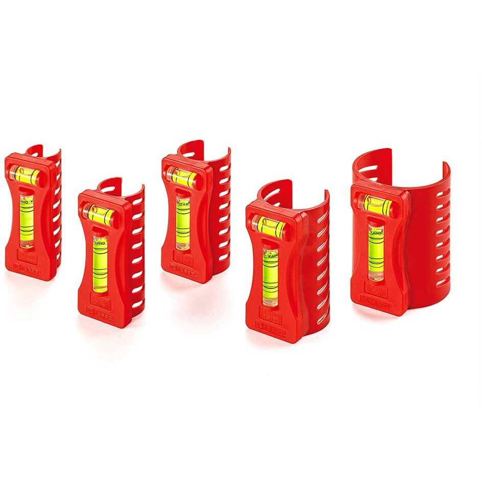Kapro - 350 Pipe Level Set - 5 Pieces - Spring-Loaded And Snap-On Pipe Level - With Vertical And Horizontal Vials - Fits Pvc  Copper  Stainless Steel Pipes - For Plumbing  Electrical  Hvac Jobs