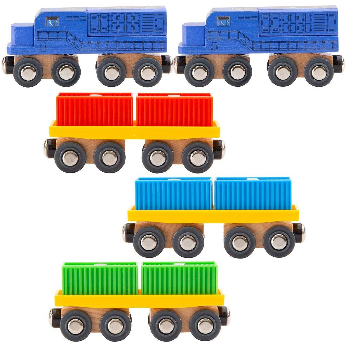 Orbrium 11 Pcs Intermodal Freight Trains Set For Wooden Wood Railway Includes 2 Diesel Engines  3 Container Flat Cars  6 Shipping Containers Compatible With Thomas  Brio  Chuggington  Melissa And Doug