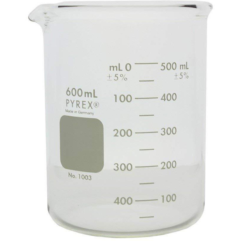 Pyrex Heavy Duty Griffin 1003 600Ml Beaker Double Scale Graduated Each