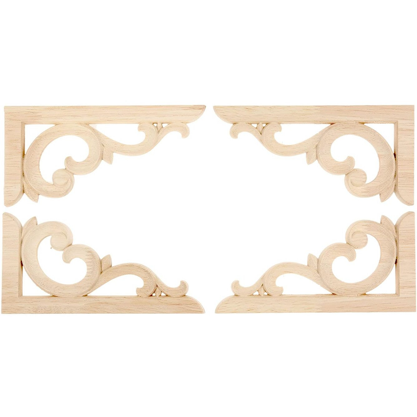Muxsam Wood Carved Corners Appliques Onlays  2-Pair Unpainted Wood Caravings Decals For Cabinet Dresser Cupboard Mirrors Walls Doors Closet Fireplace Bed Frame Diy Craft Project  12X6Cm/4.72"&quotX2.36""