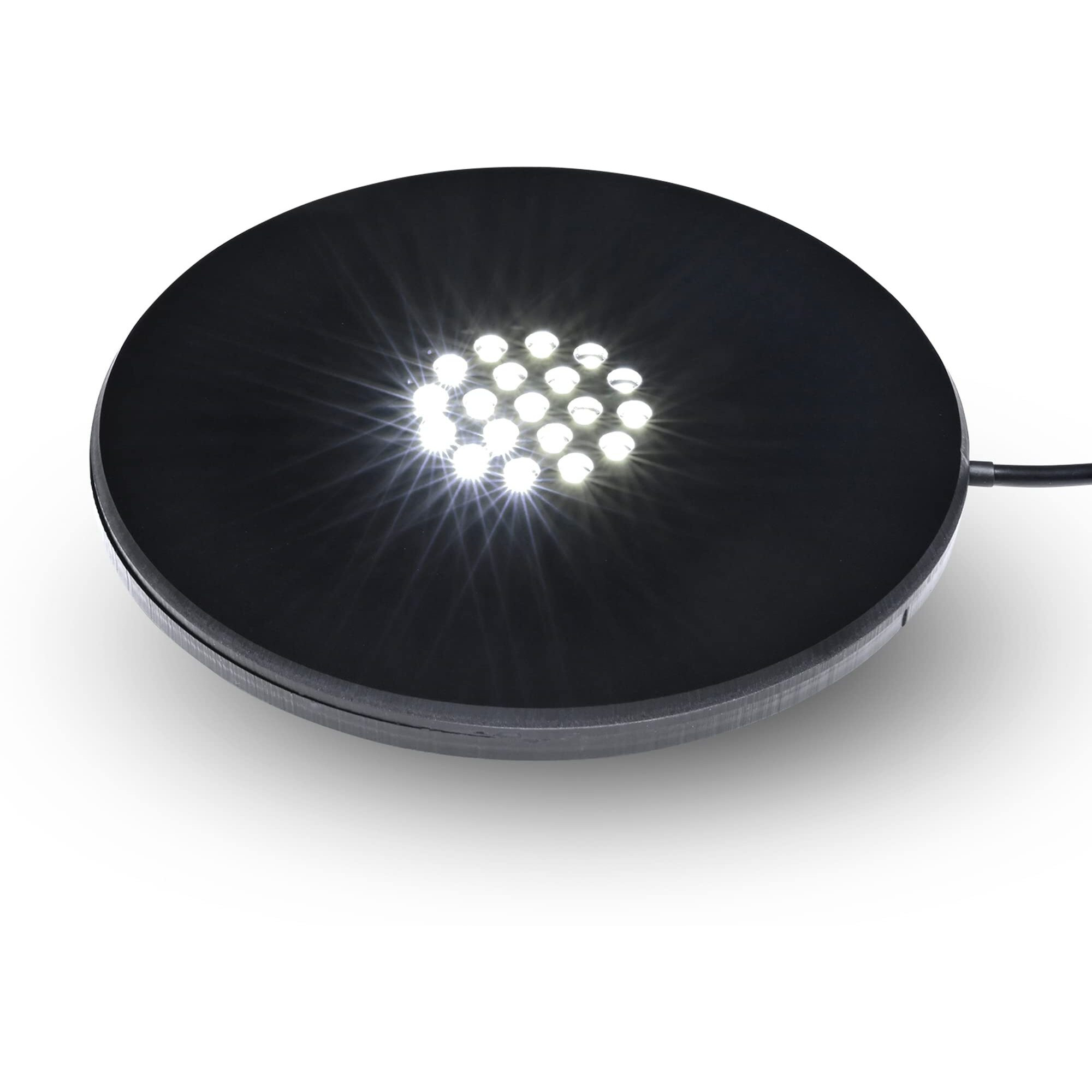 Asente 19 Led White Light Stand Base - Circular Illuminated Display Pedestal For 3D Crystal Glass Art - Led Light Base & Crystal Display Stand  Ac/Usb Plug Operated Lighted Acrylic  Crystal Base Black
