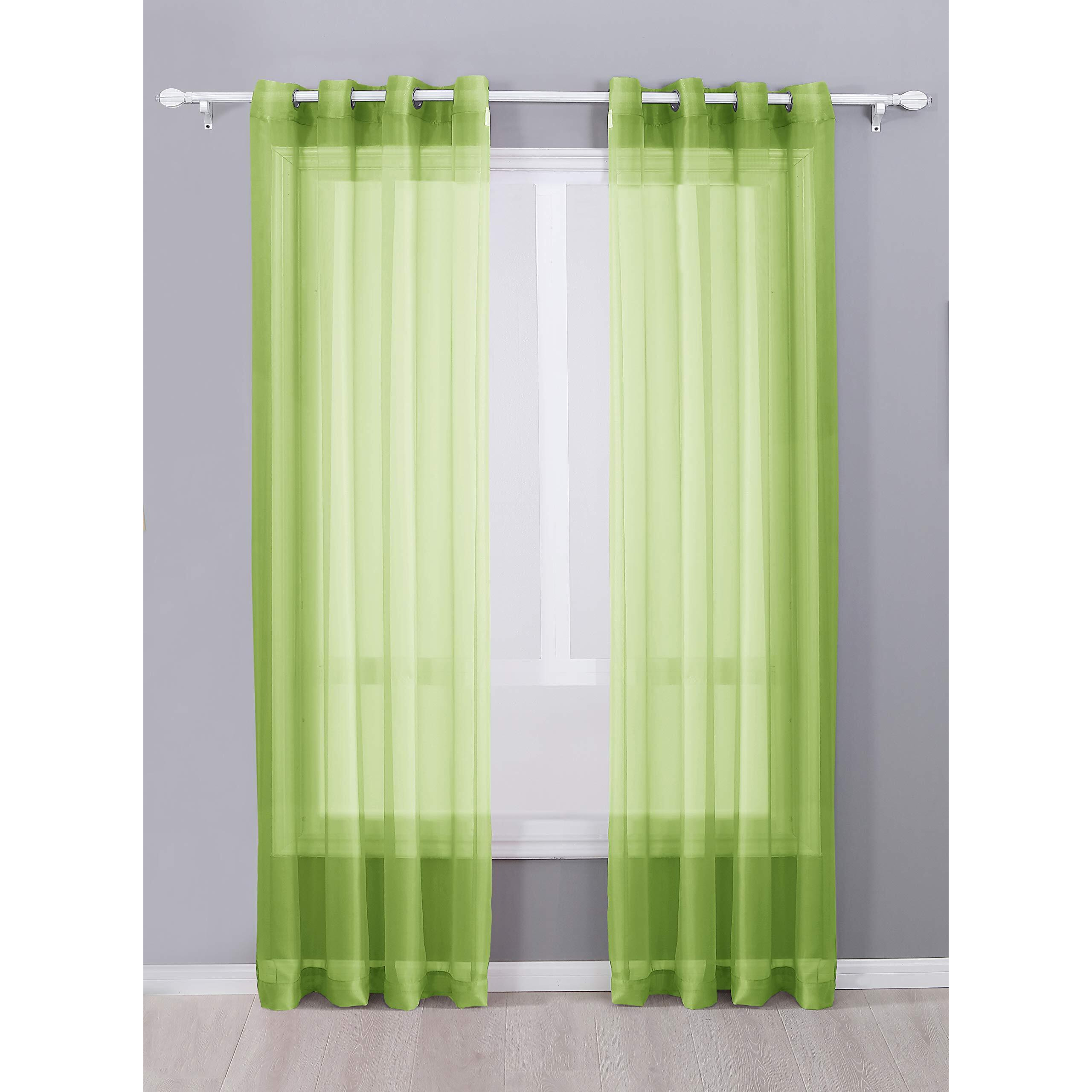 Decotex 2 Piece Sheer Voile Grommet Top Window Curtain Panel Drapes (54"" X 95""  Lime Green)