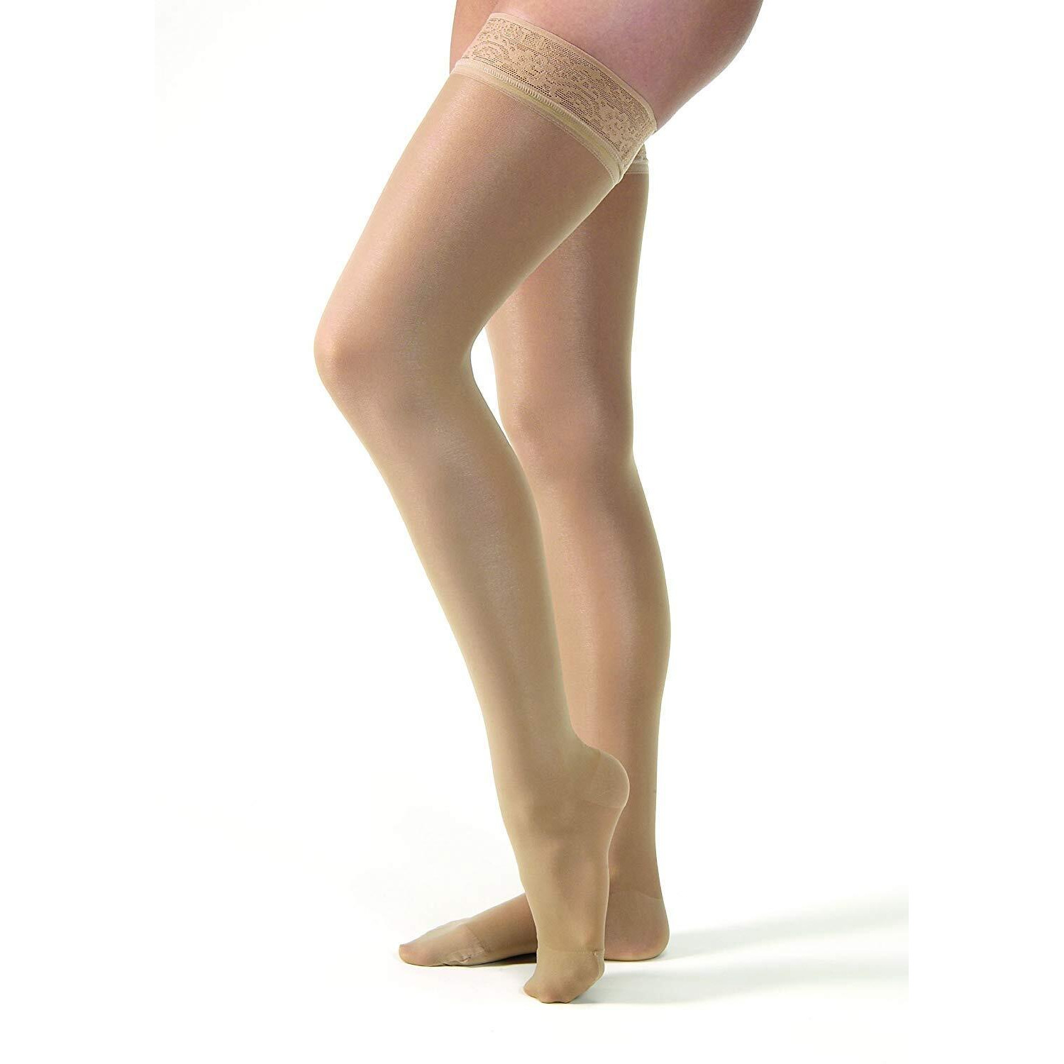 Jobst 122246 Ultrasheer Thigh High With Lace Silicone Top Band  20-30 Mmhg Compression Stockings  Closed Toe  Small  Natural