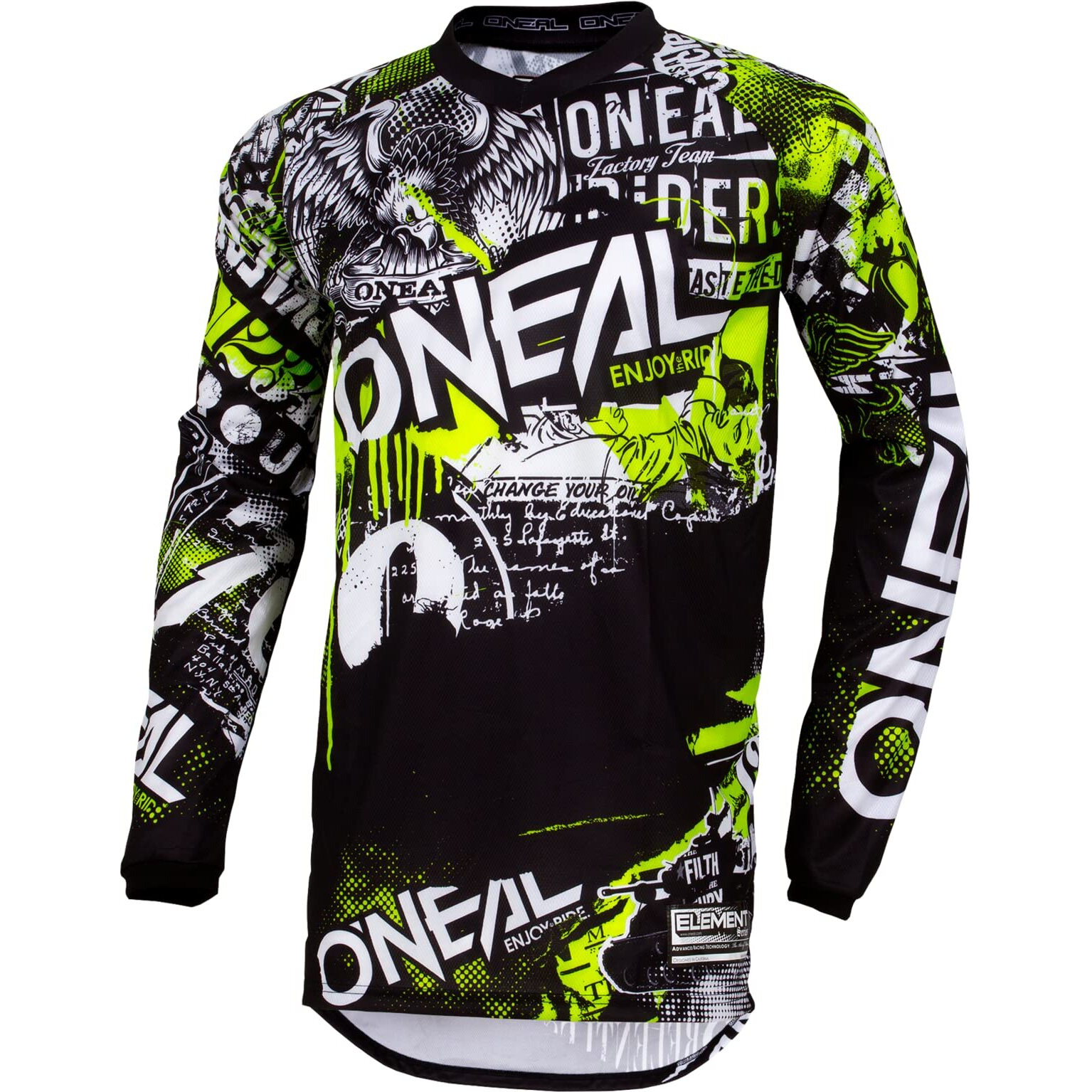 O'Neal Mens V-Neck Element Attack Jersey  Black/Hi-Viz  Small Us