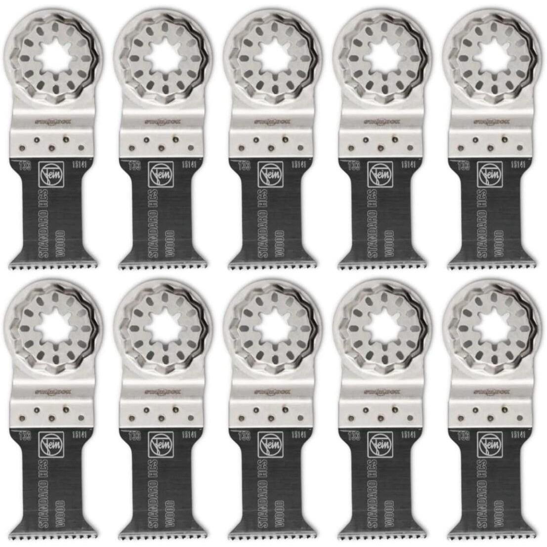 Fein Starlock E-Cut Standard Oscillating Saw Blade - Medium Waisted Shape 1-3/8"" Width For All Wood  Drywall And Soft Plastics - Fits Most Multitools - 10-Pack - 63502133290