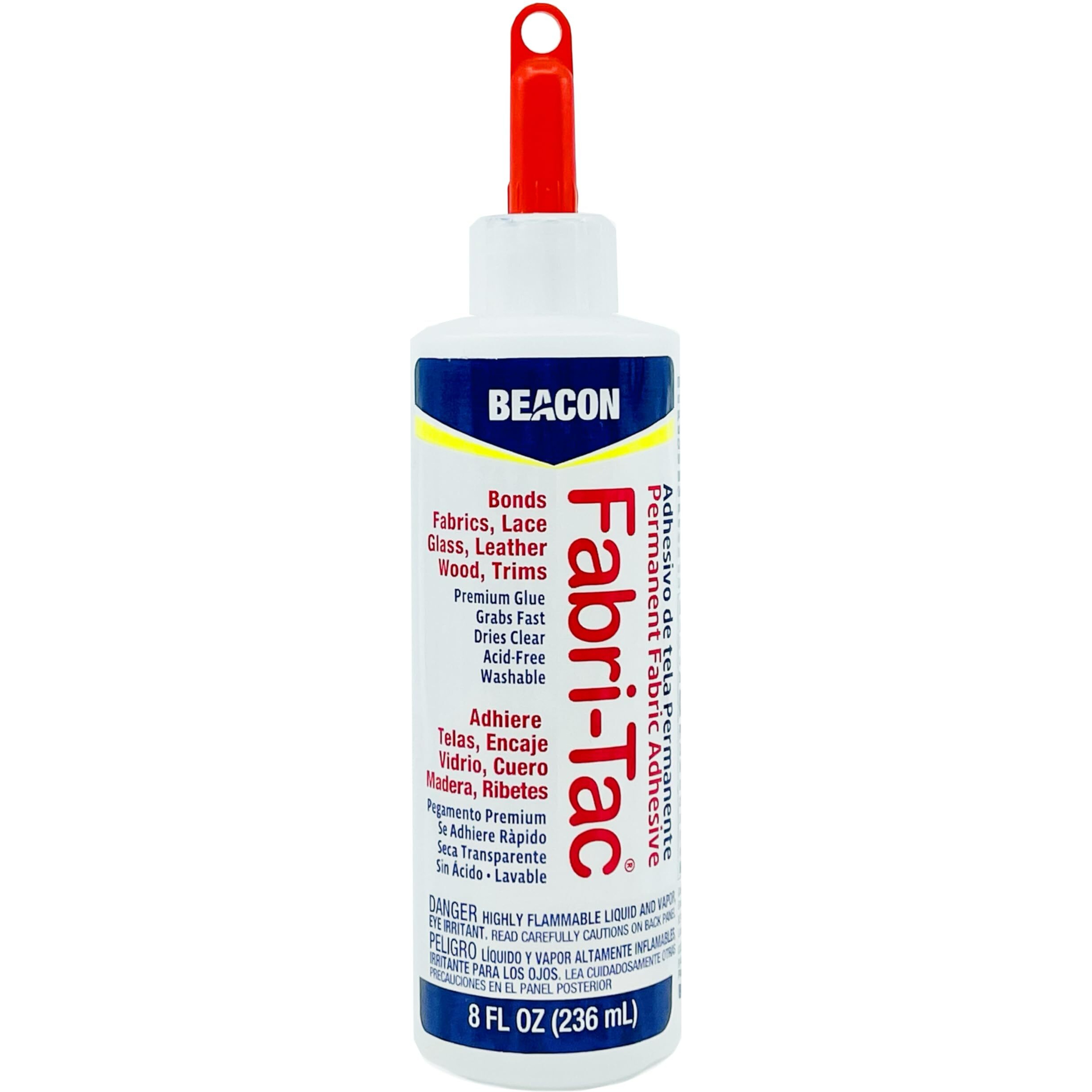 Beacon Fabri-Tac Premium Fabric Glue - Quick Drying  Crystal Clear  Permanent - For Fabrics  Canvas  Lace  Wood And More  8-Ounce