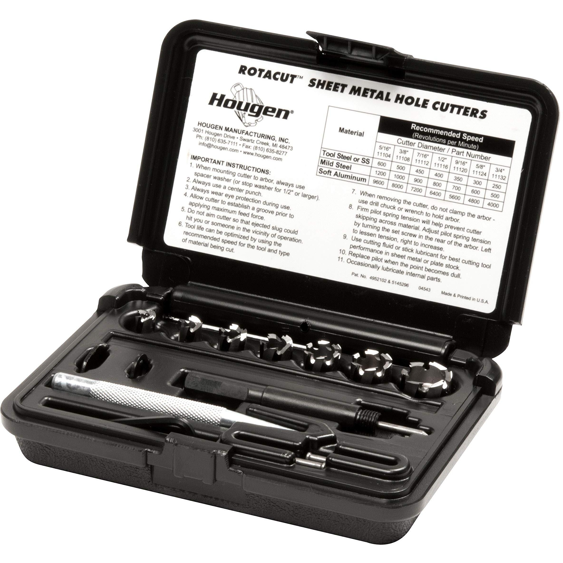 Hougen 11075 Rotacut High Speed Steel Cutter Kit 5/16  3/8""  7/16  1/2""  9/16  5/8  3/4""  1/4"" Cutting Depth  Bright Finish  3/8"" Shank