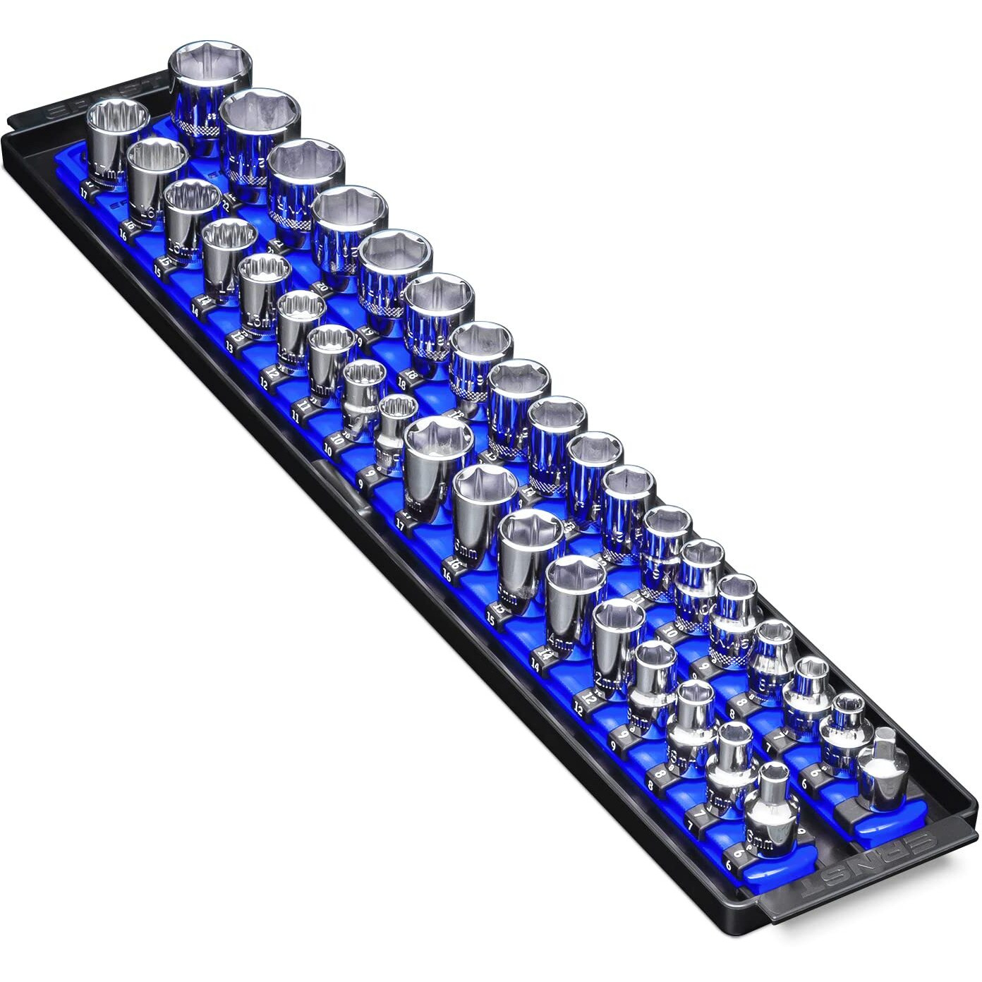Ernst Manufacturing 19-Inch Socket Boss 2-Rail 3/8-Inch-Drive Socket Organizer  Blue (8456A)