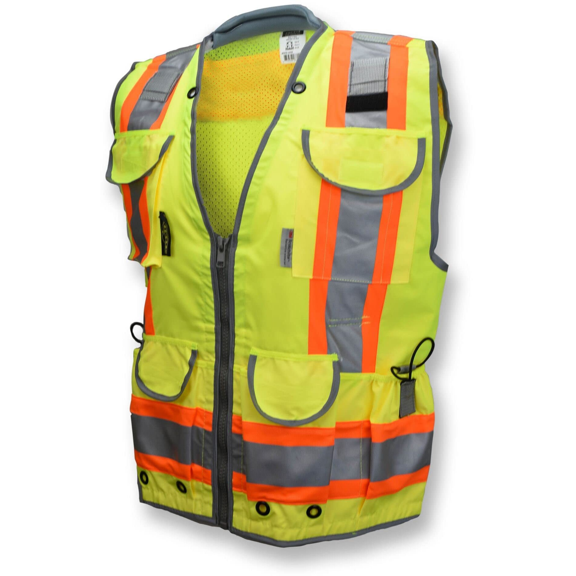 Radians Sv55 Class 2 Heavy Woven Two Tone Engineer Vest With Padded Neck To Support Extra Weight In Cargo Pockets  Green  5X-Large
