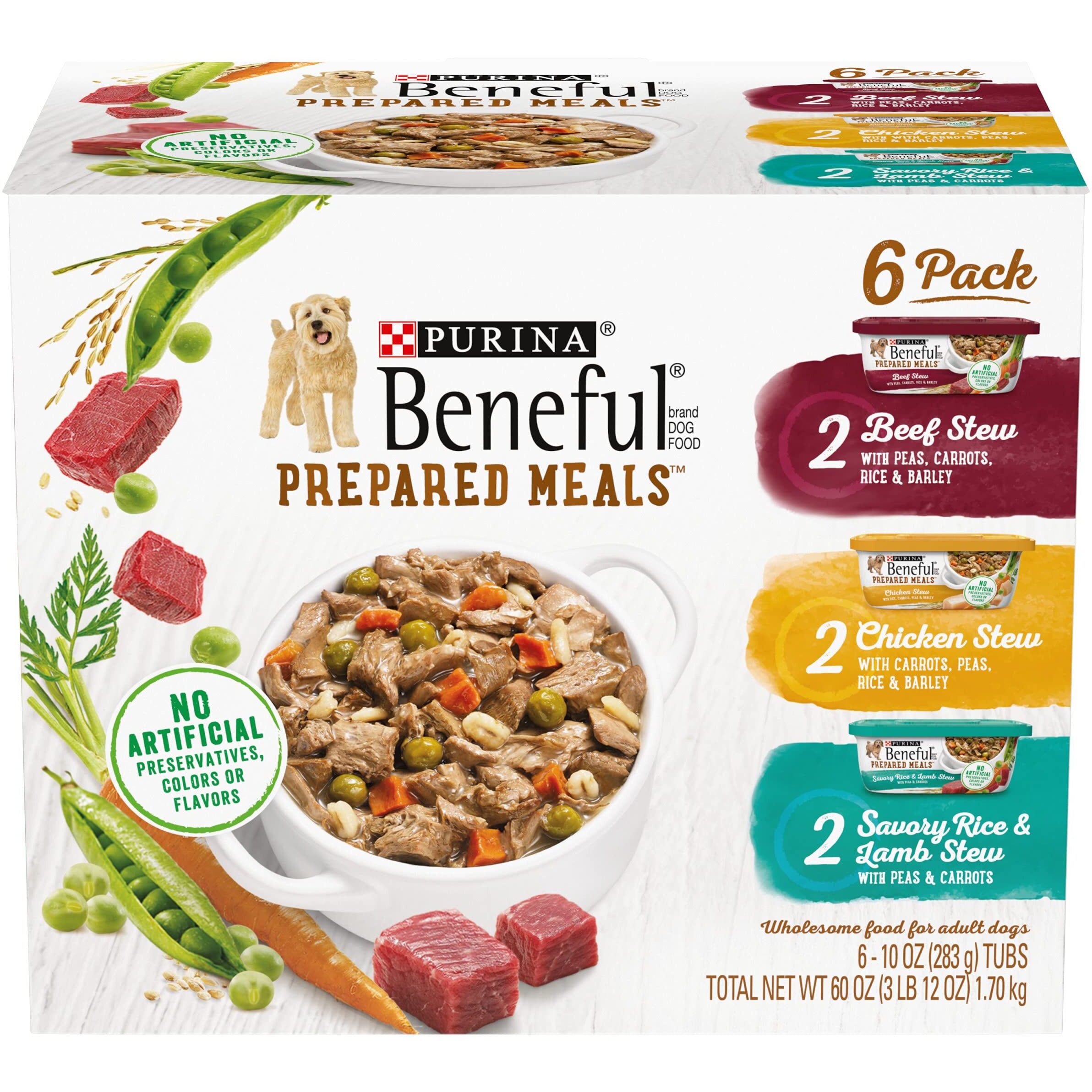 Purina Beneful High Protein  Gravy Wet Dog Food Variety Pack  Prepared Meals Stew - (6) 10 Oz. Tubs
