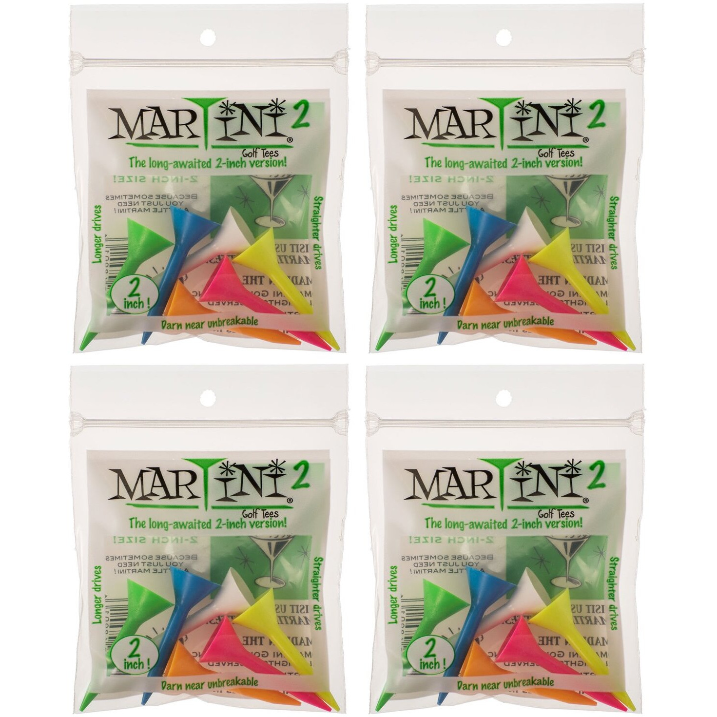 Martini Golf Tees 2"" 4 Packs Of Mixed - 24 Tees Total - Virtually Unbreakable