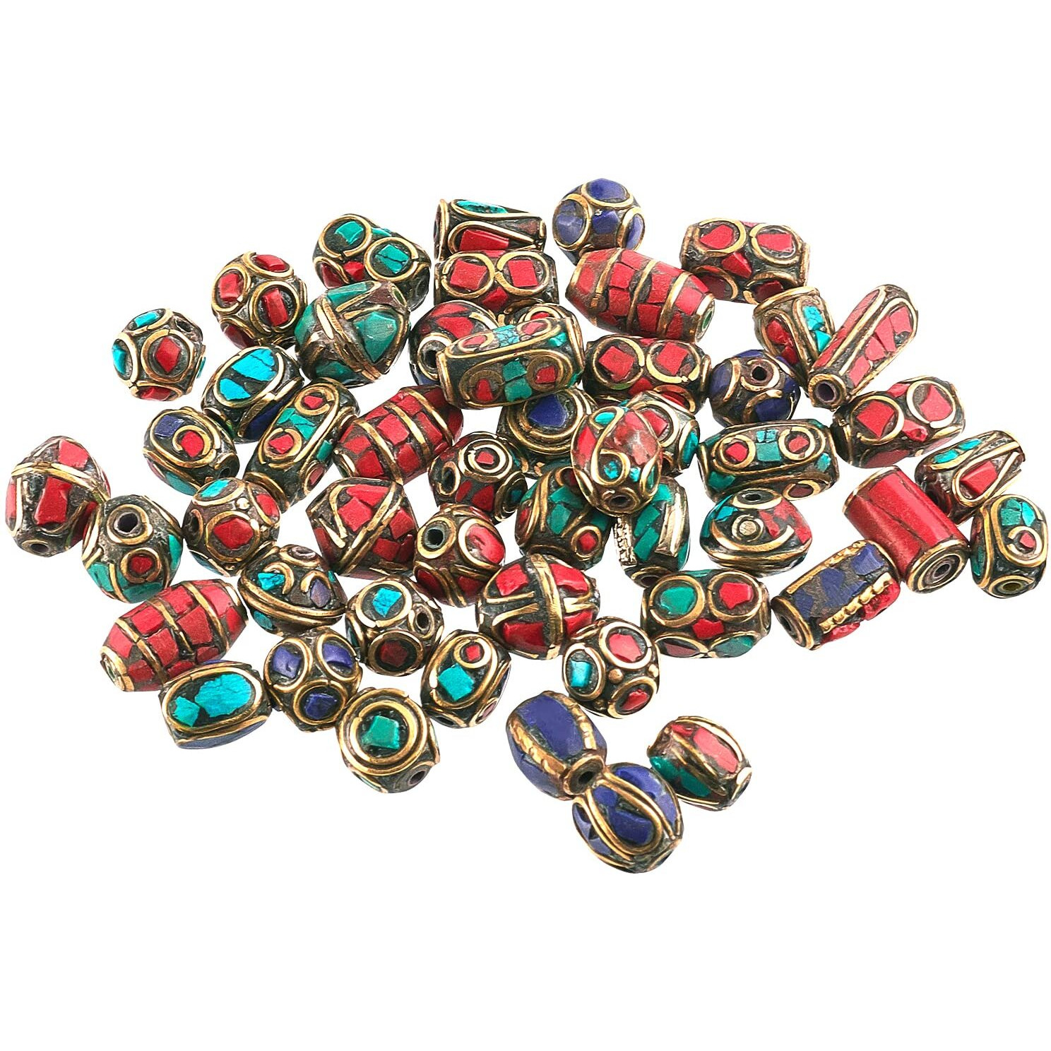 Ph Pandahall 50Pcs Tibetan Turquoise Beads Mixed Spacer Beads Round Column Beads Handmade Buddha Loose Beads For Earring Necklace Bracelet Jewelry Making