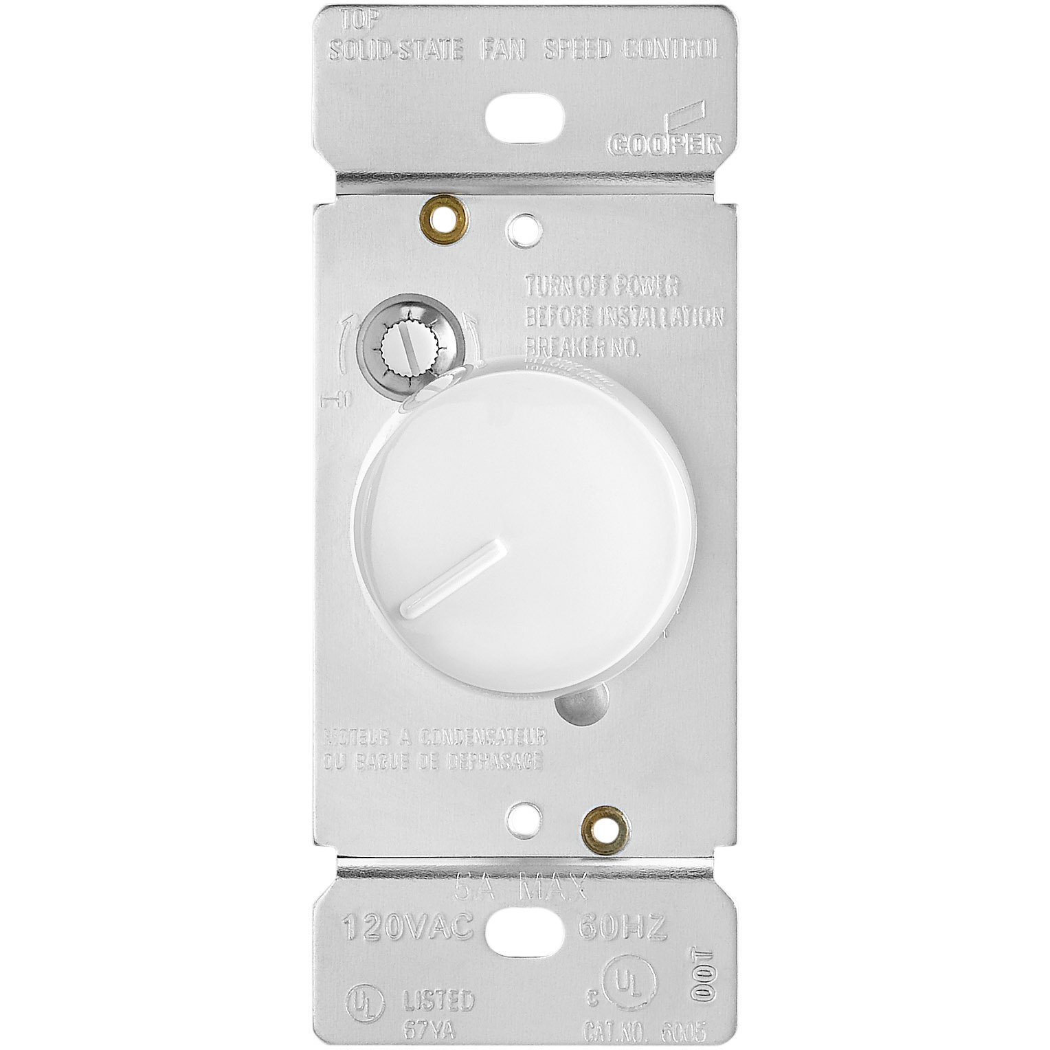 Eaton Rfs5-W-K React Adjustable Fully Variable Non-Preset Rotary Control Switch  120 Vac  5 A  300 W  White