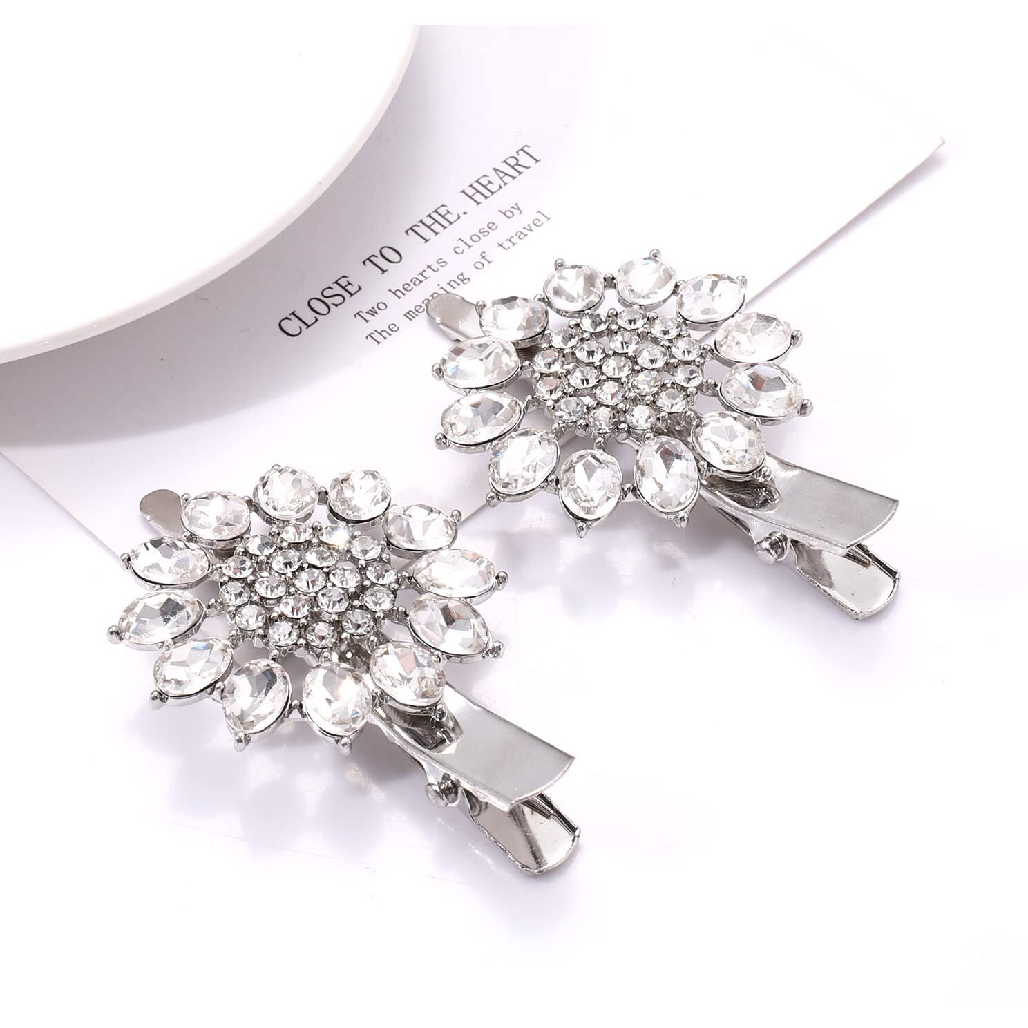 Crystal Hair Clips Large Sparkle Rhinestone Flower Design Alligator Metal Clip Non-Slip Floral Duckbill Hairpins Bling French Fancy Hair Barrettes For Women Girls Hair Jewelry Accessories (Sliver B)