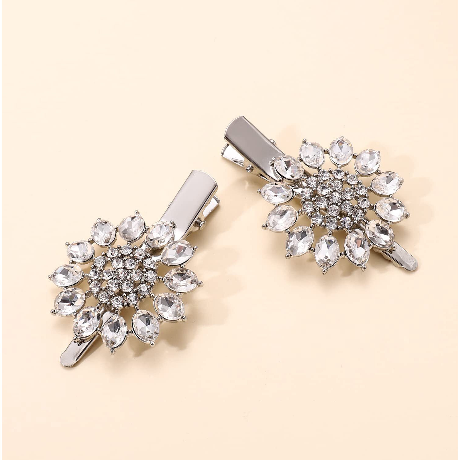 Crystal Hair Clips Large Sparkle Rhinestone Flower Design Alligator Metal Clip Non-Slip Floral Duckbill Hairpins Bling French Fancy Hair Barrettes For Women Girls Hair Jewelry Accessories (Sliver B)